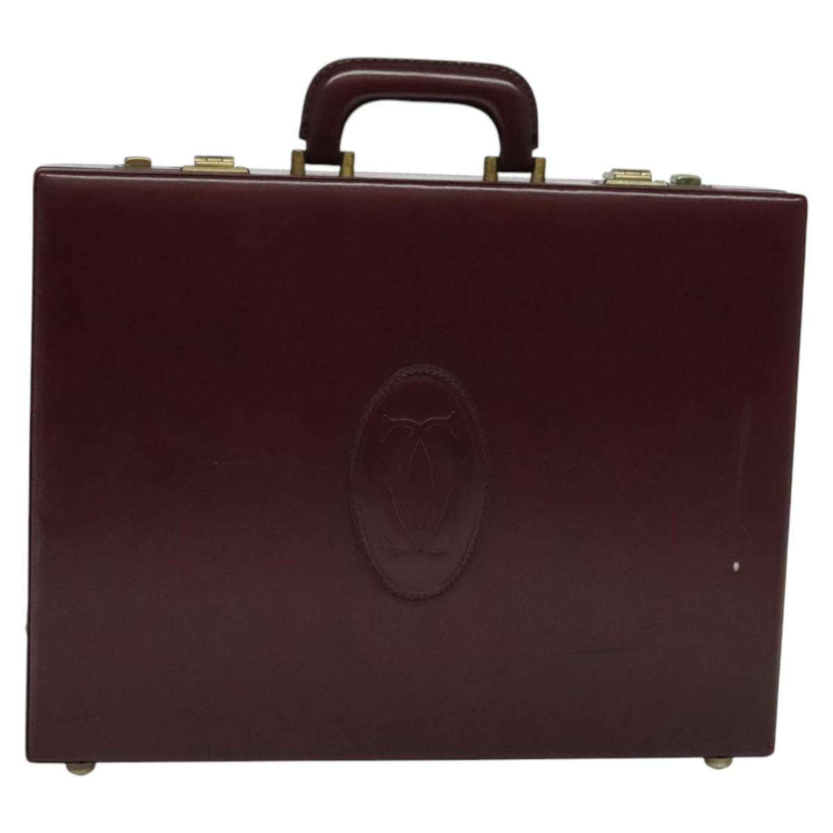 CARTIER Trunk Leather Red Gold Auth 120248