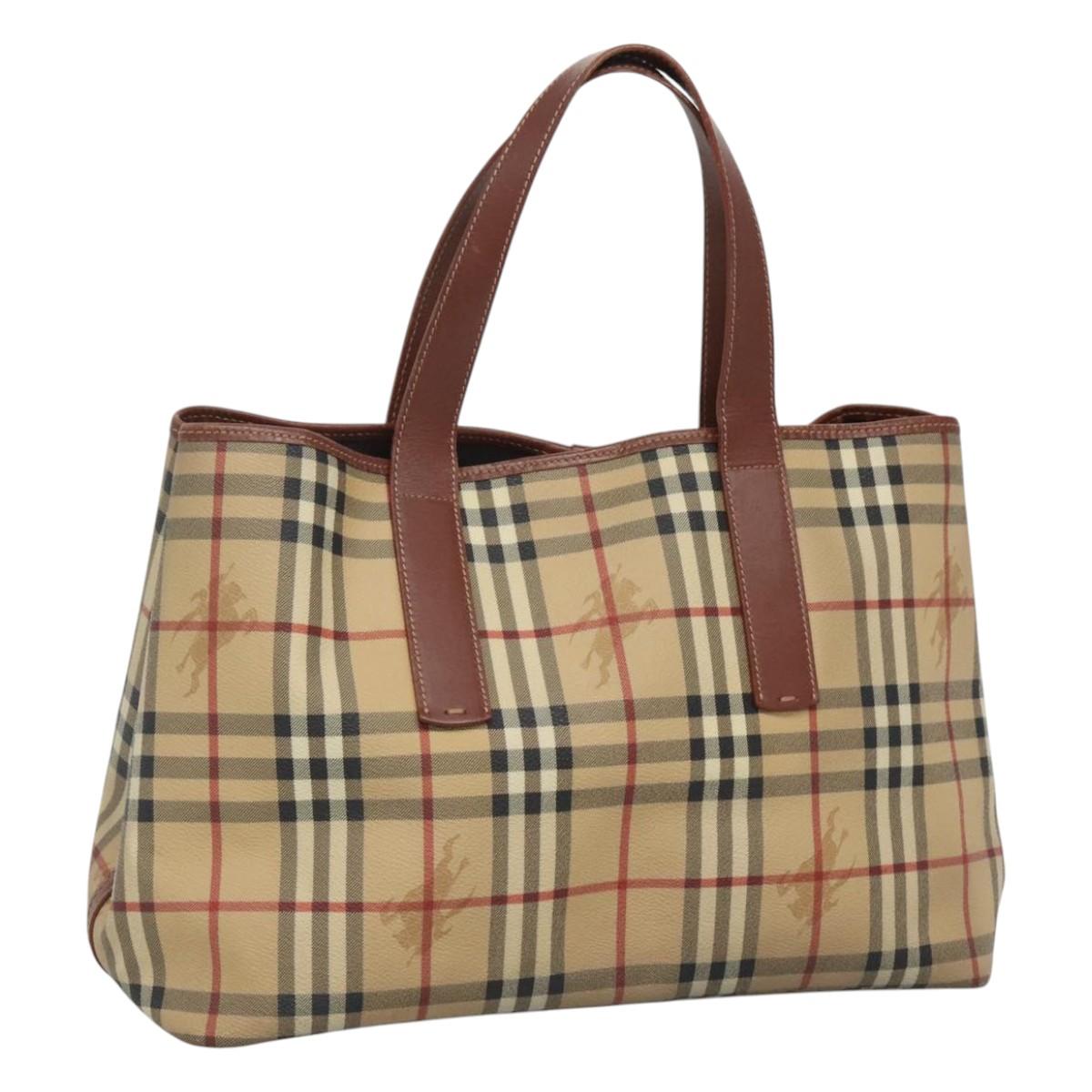 BURBERRY Nova Check Tote Bag PVC Beige Gold Auth 120261