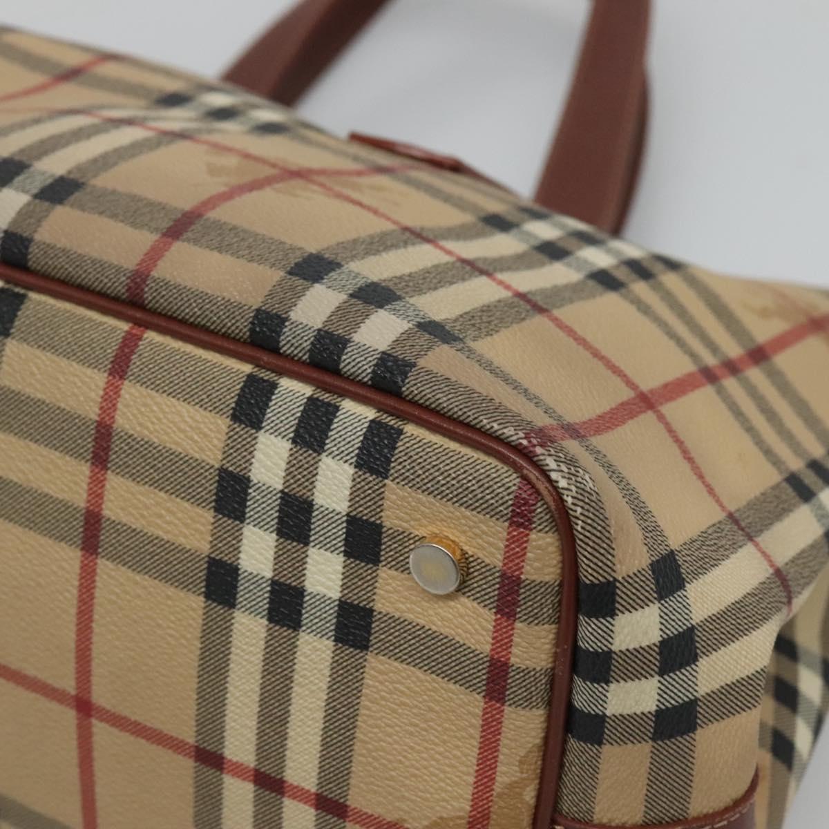 BURBERRY Nova Check Tote Bag PVC Beige Gold Auth 120261