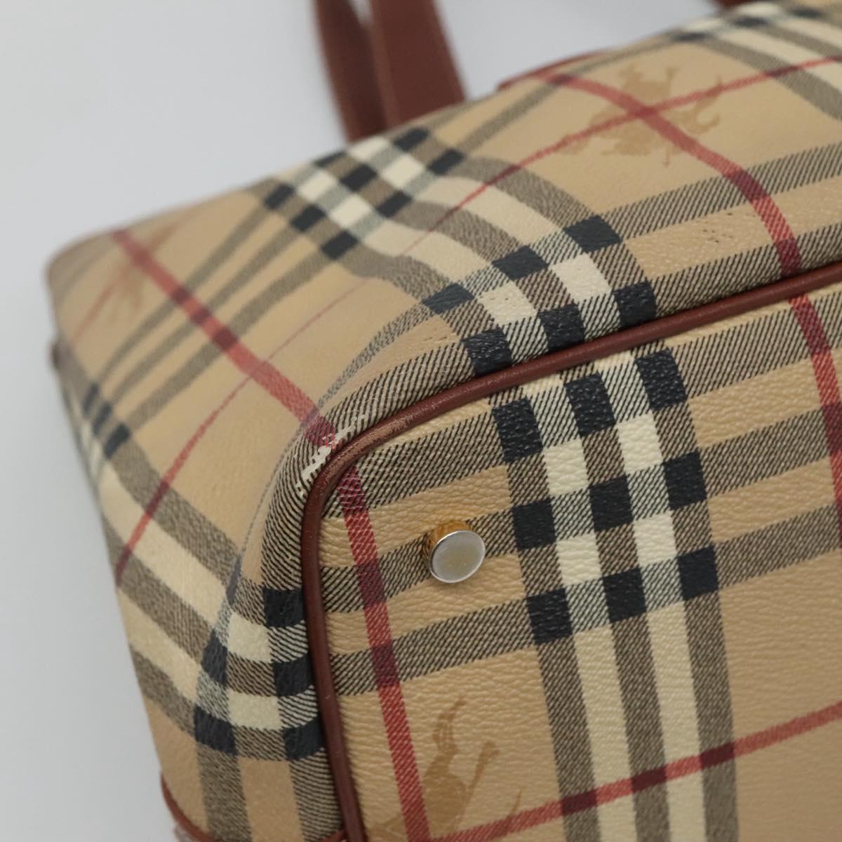 BURBERRY Nova Check Tote Bag PVC Beige Gold Auth 120261