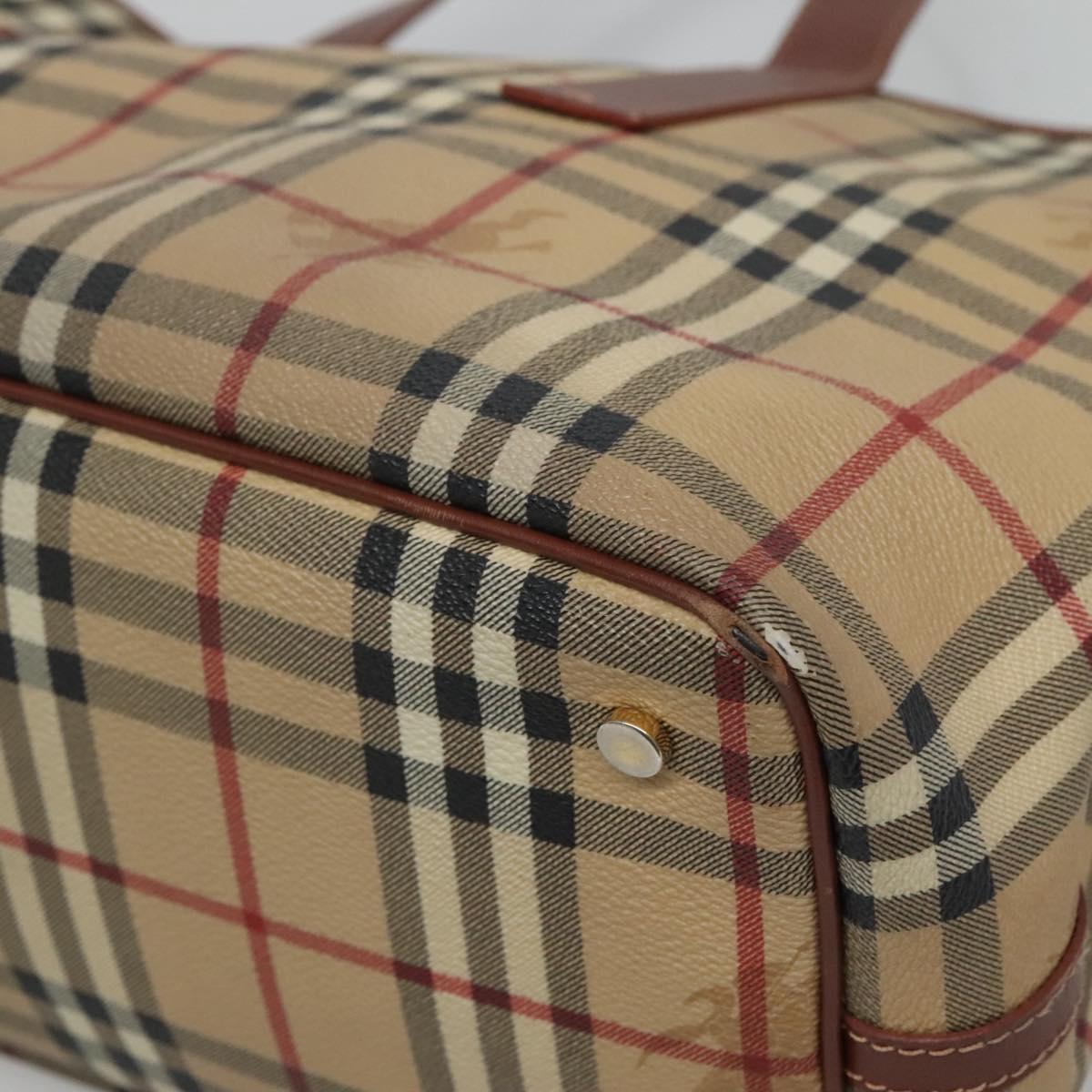 BURBERRY Nova Check Tote Bag PVC Beige Gold Auth 120261