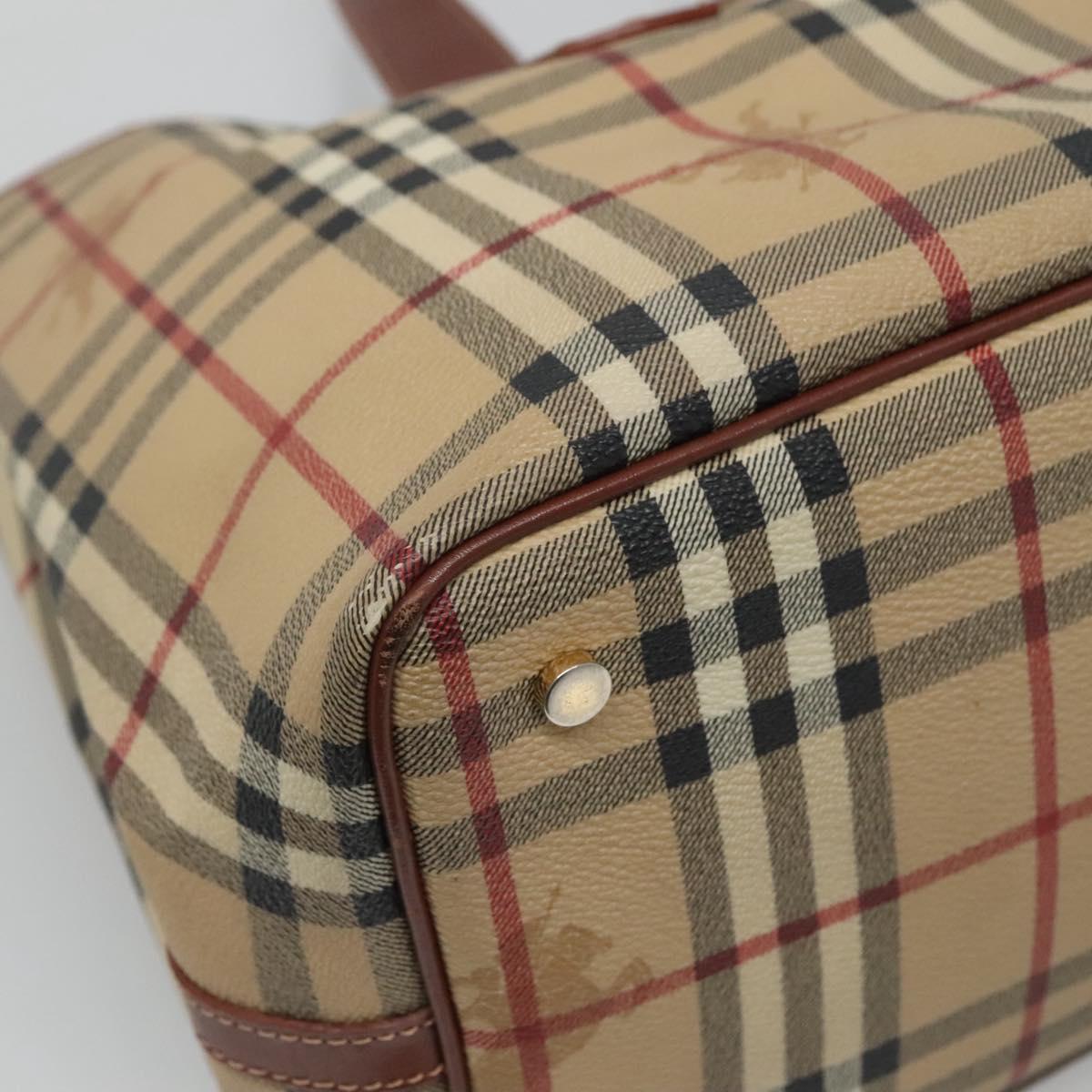 BURBERRY Nova Check Tote Bag PVC Beige Gold Auth 120261