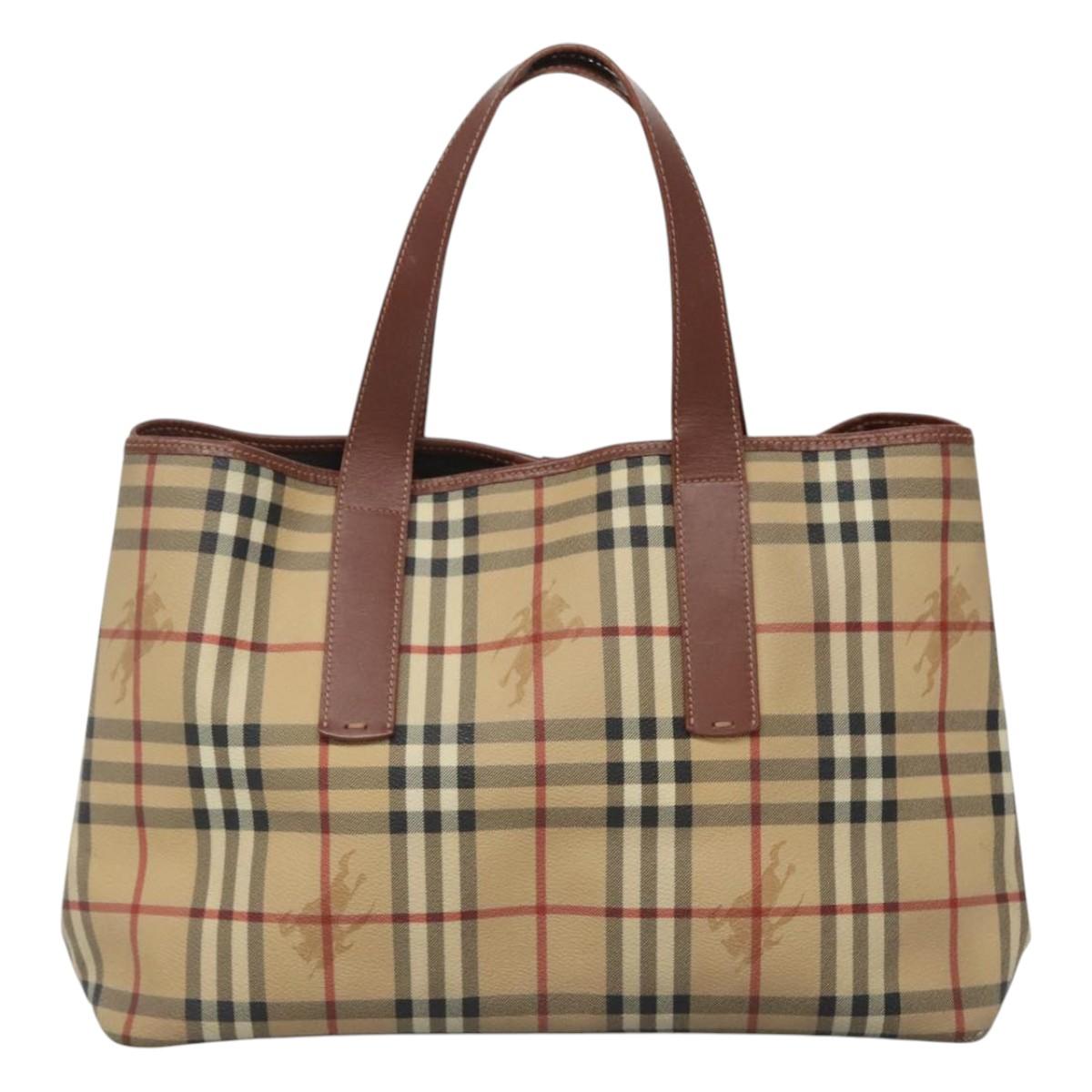 BURBERRY Nova Check Tote Bag PVC Beige Gold Auth 120261