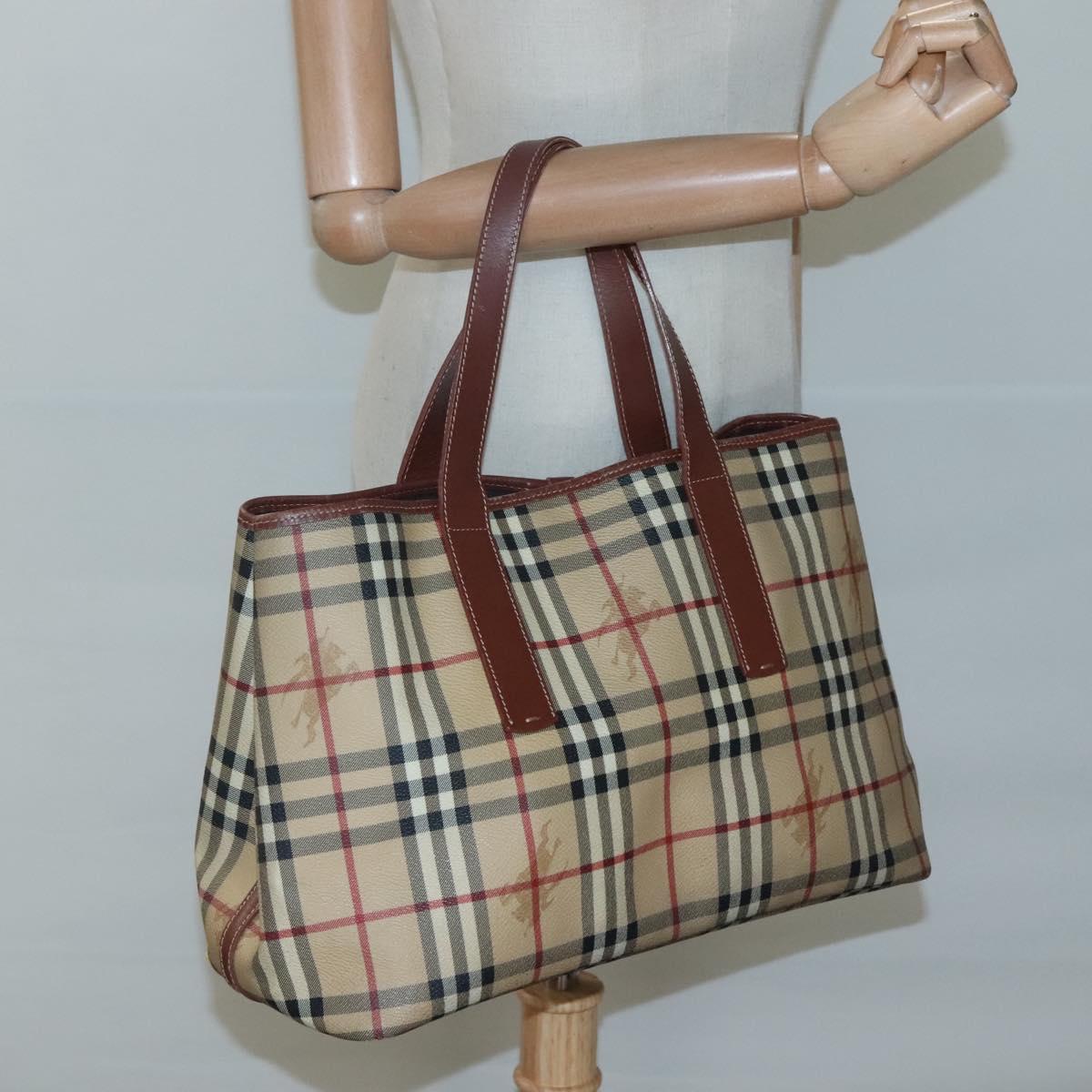 BURBERRY Nova Check Tote Bag PVC Beige Gold Auth 120261
