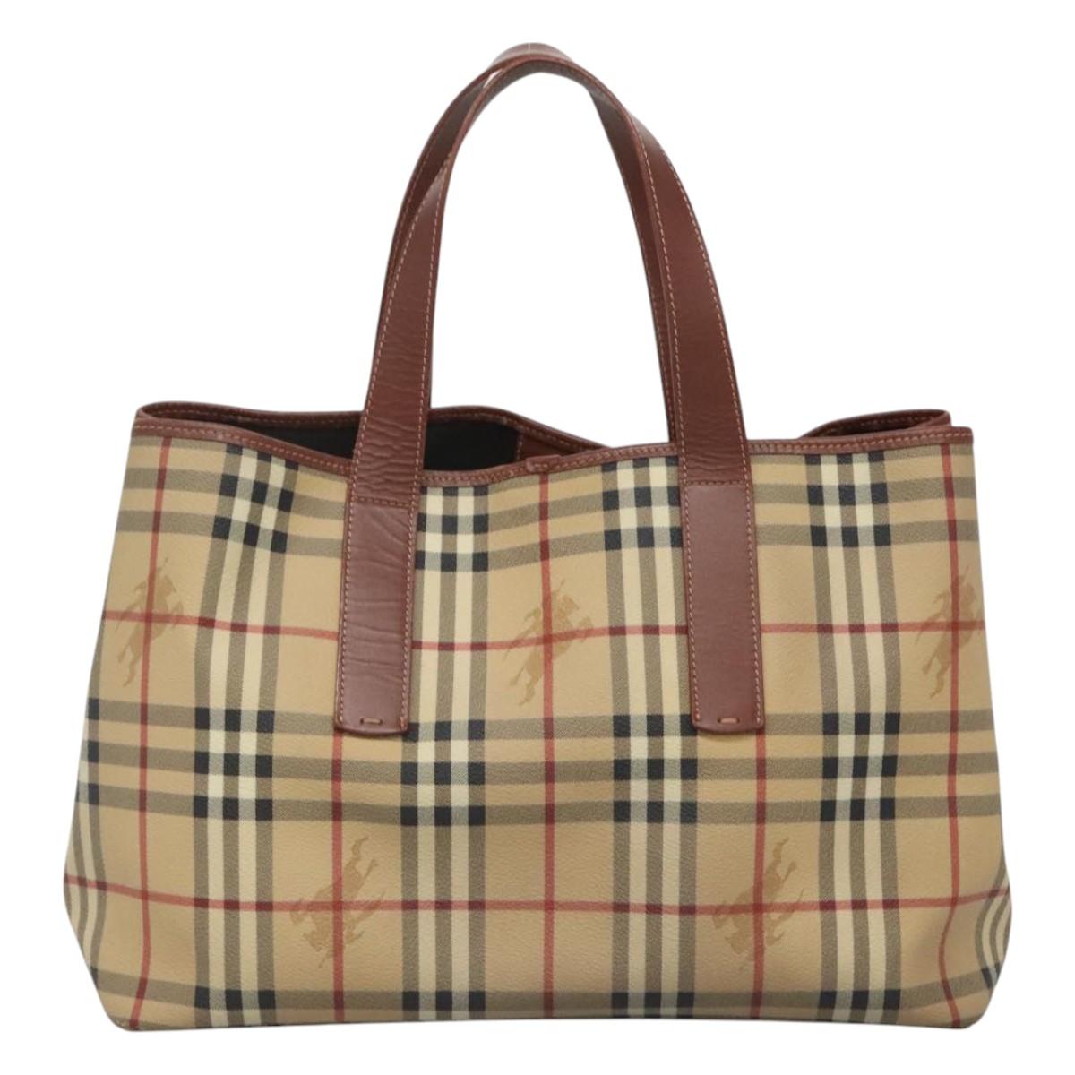 BURBERRY Nova Check Tote Bag PVC Beige Gold Auth 120261