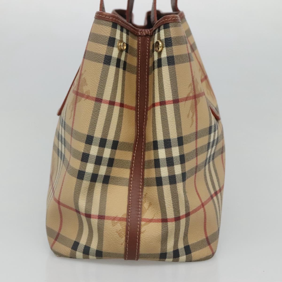 BURBERRY Nova Check Tote Bag PVC Beige Gold Auth 120261