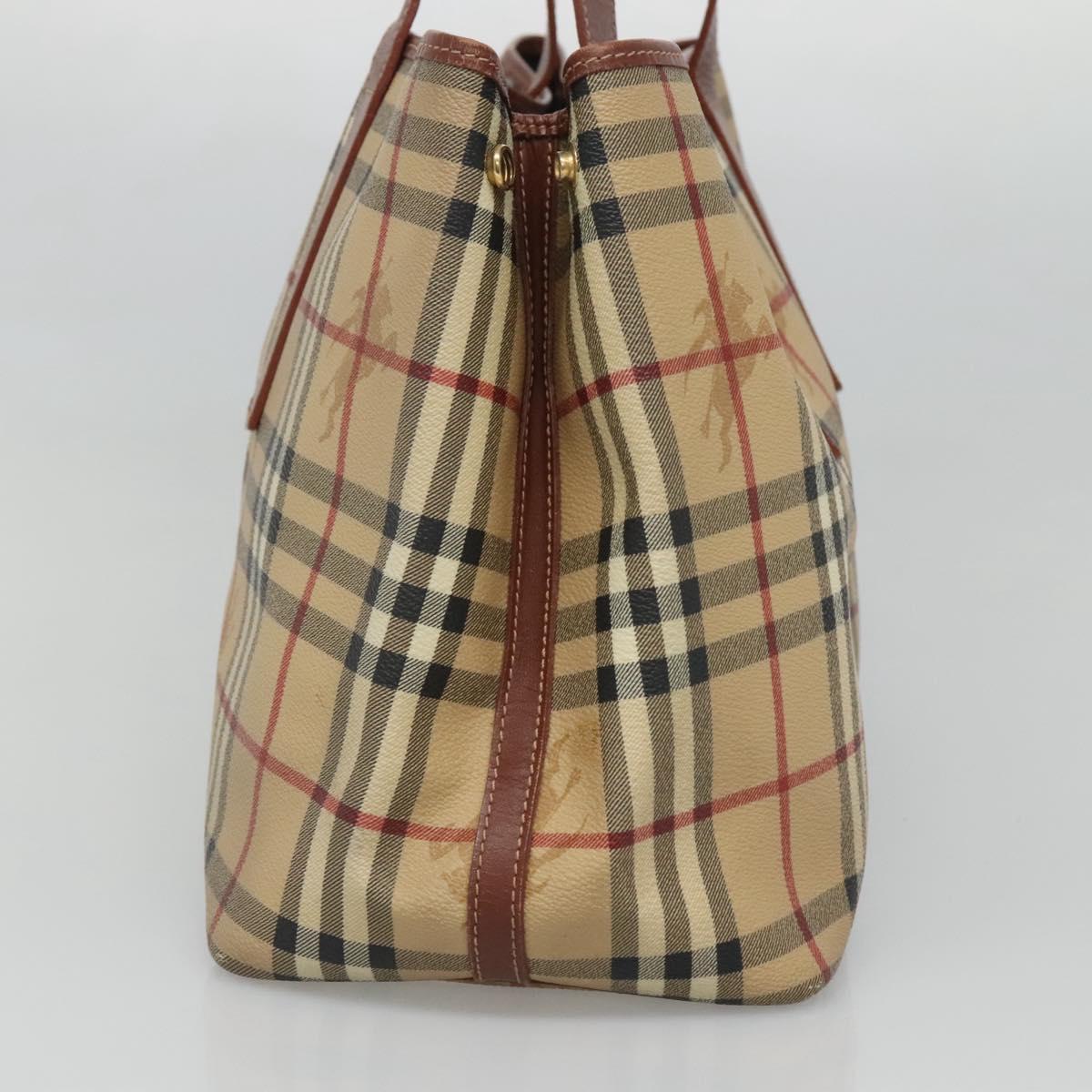 BURBERRY Nova Check Tote Bag PVC Beige Gold Auth 120261