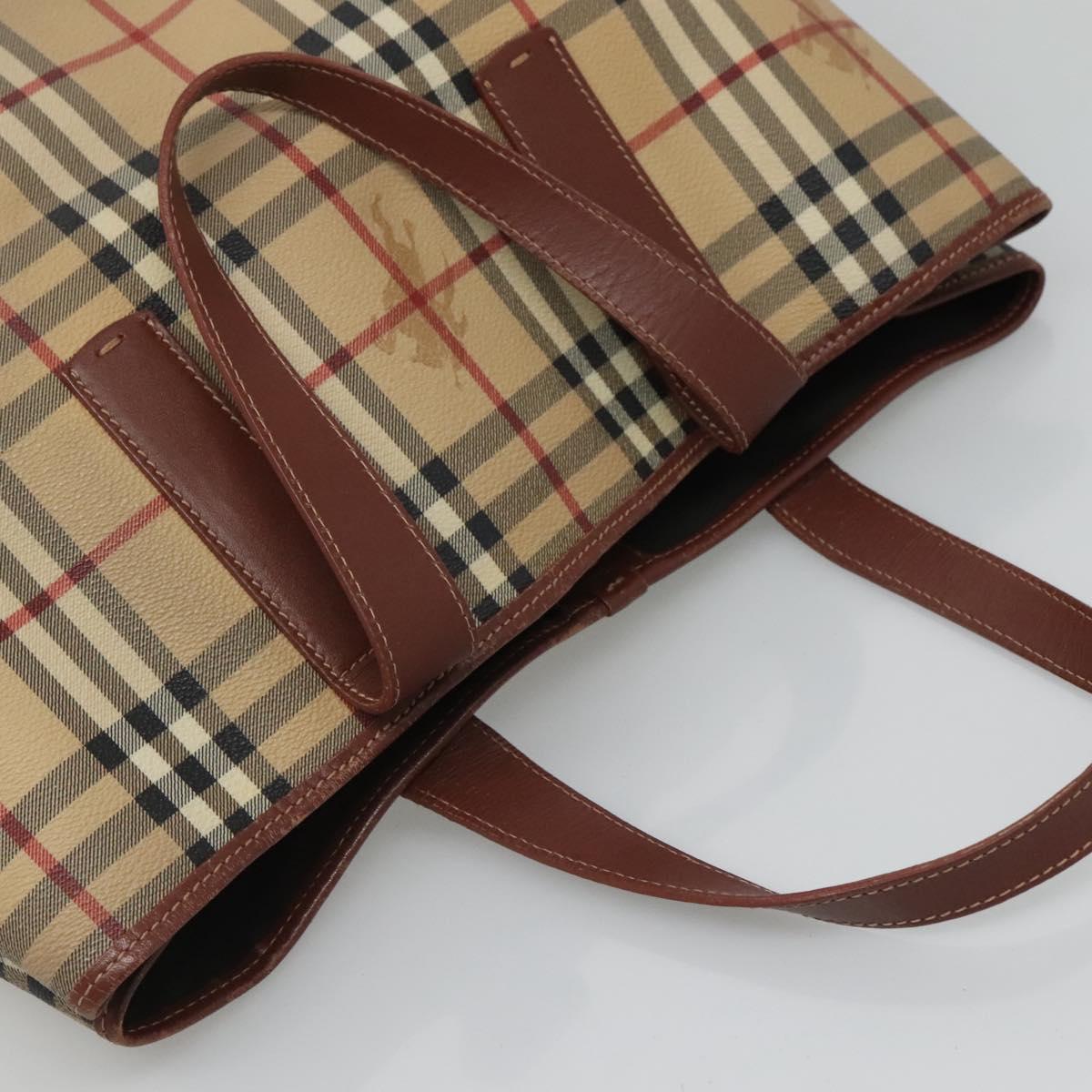 BURBERRY Nova Check Tote Bag PVC Beige Gold Auth 120261