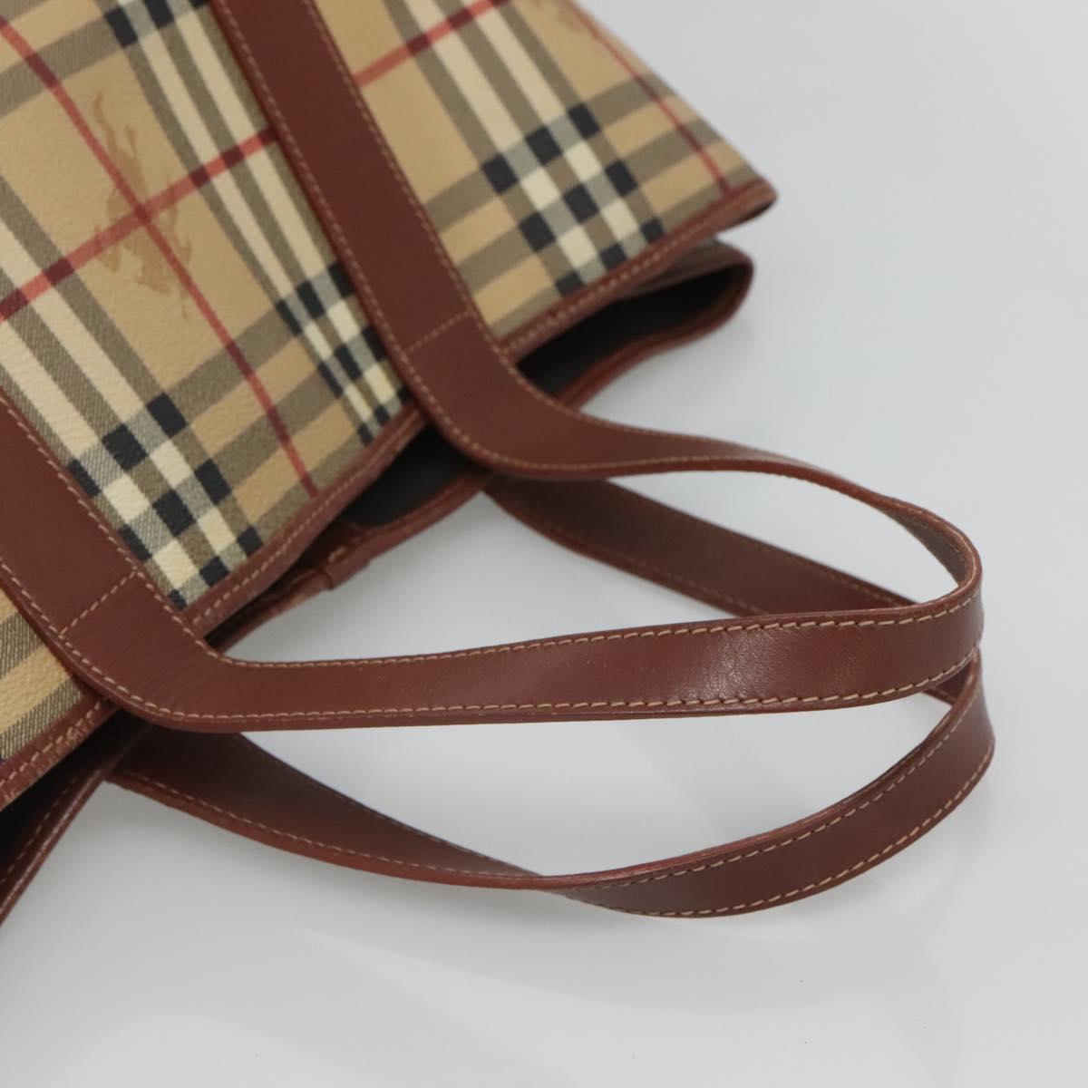 BURBERRY Nova Check Tote Bag PVC Beige Gold Auth 120261