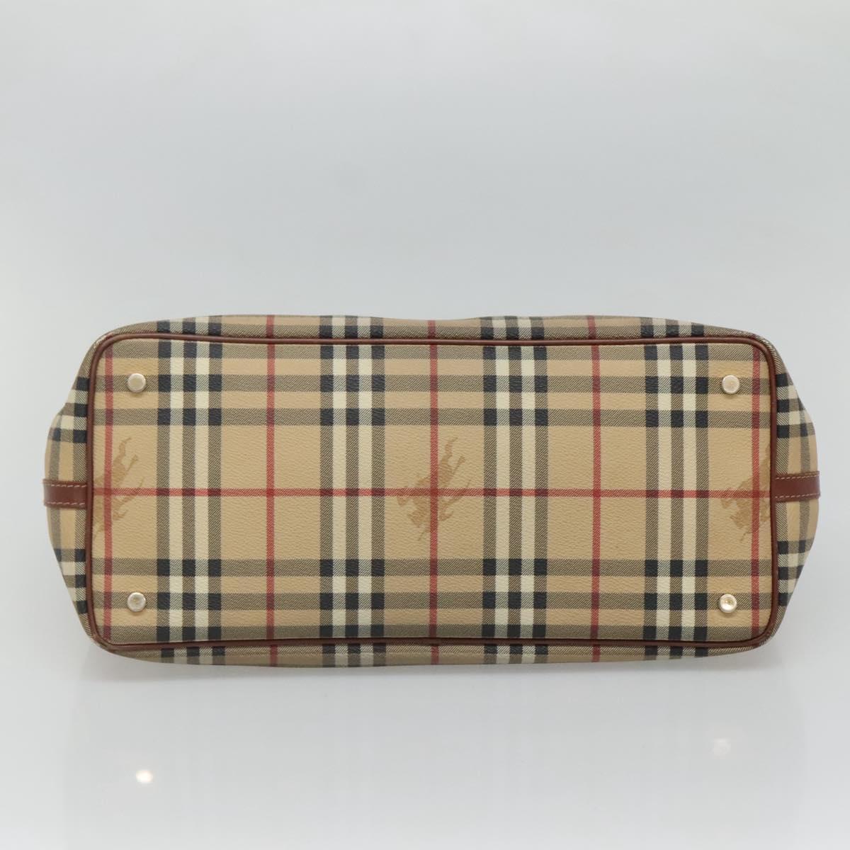 BURBERRY Nova Check Tote Bag PVC Beige Gold Auth 120261