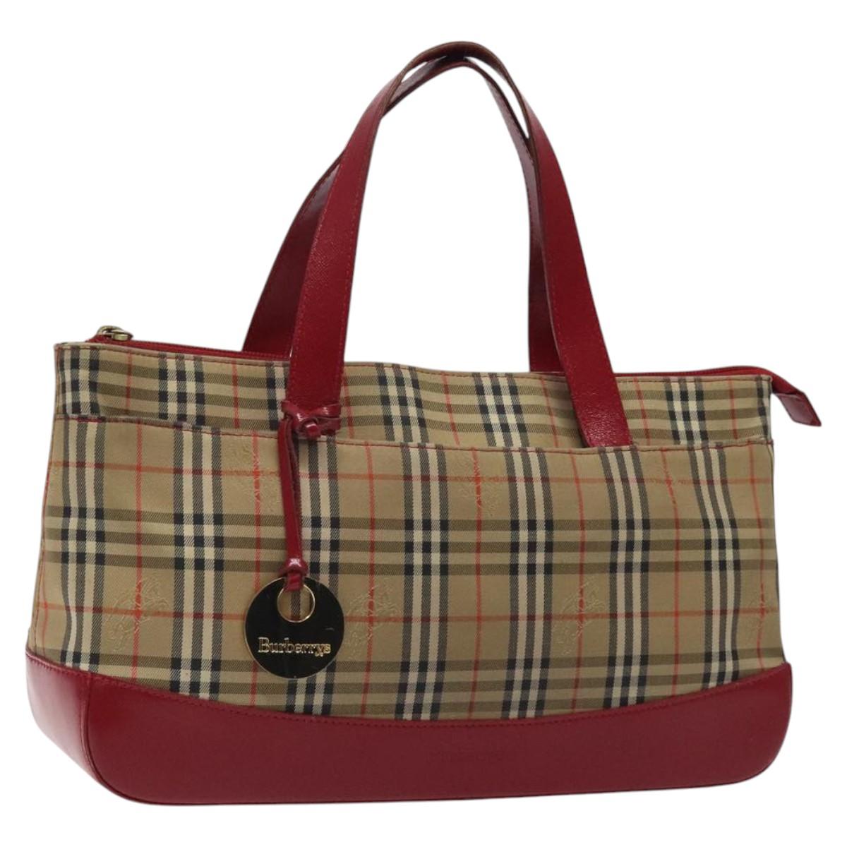 Burberrys Nova Check Hand Bag Canvas Beige Gold Auth 120345