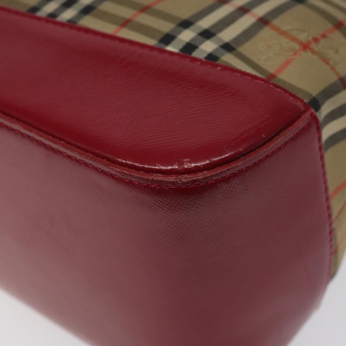 Burberrys Nova Check Hand Bag Canvas Beige Gold Auth 120345