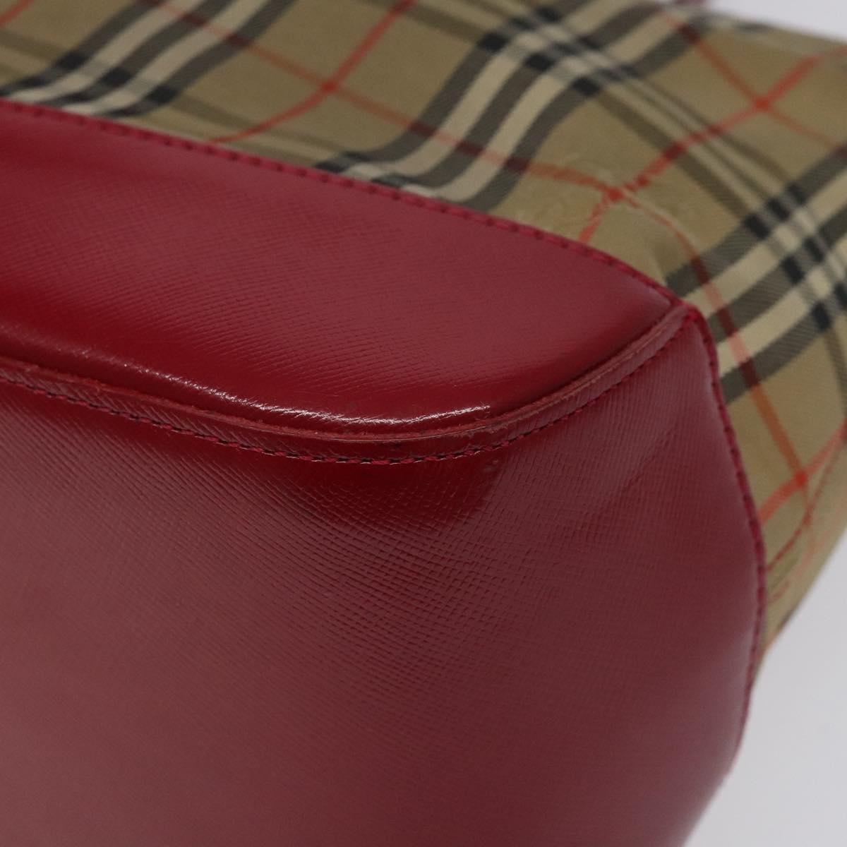 Burberrys Nova Check Hand Bag Canvas Beige Gold Auth 120345