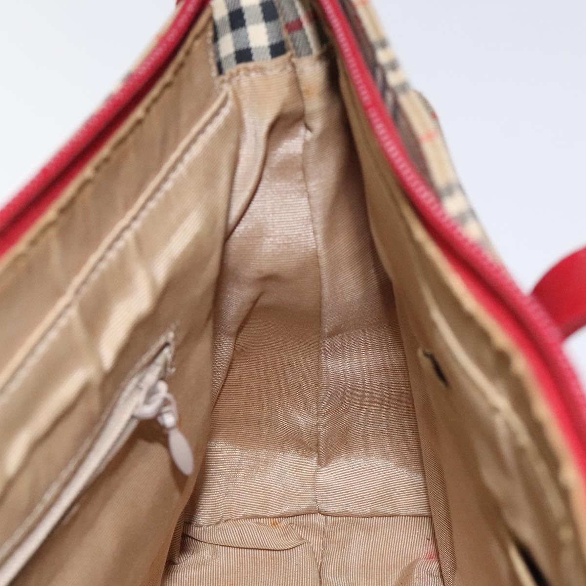 Burberrys Nova Check Hand Bag Canvas Beige Gold Auth 120345