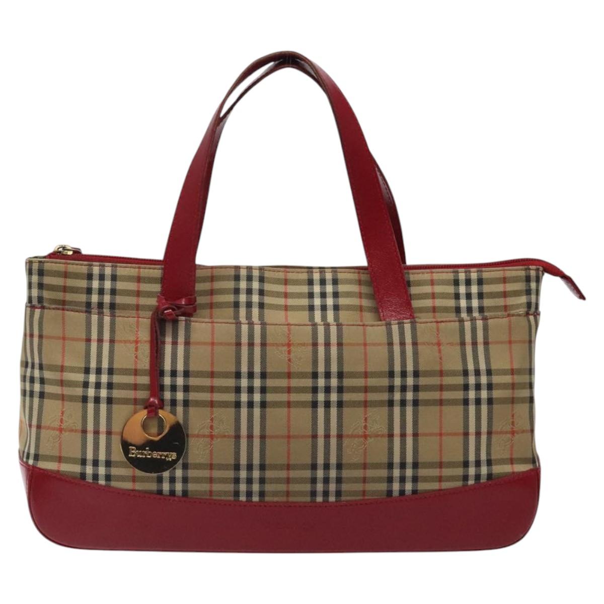 Burberrys Nova Check Hand Bag Canvas Beige Gold Auth 120345