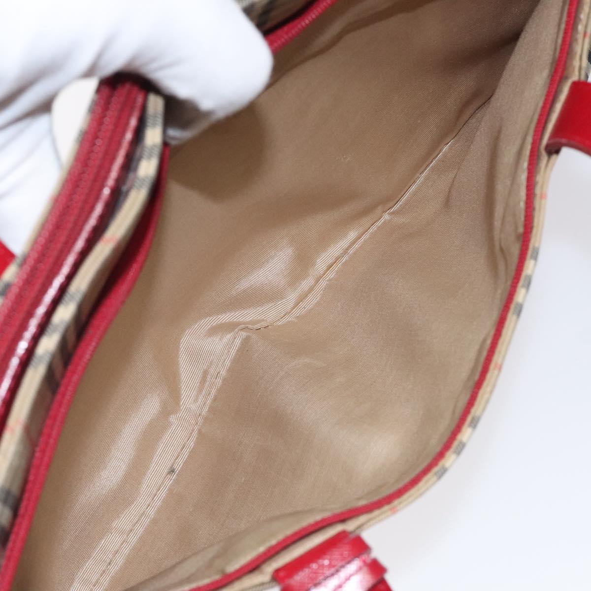 Burberrys Nova Check Hand Bag Canvas Beige Gold Auth 120345