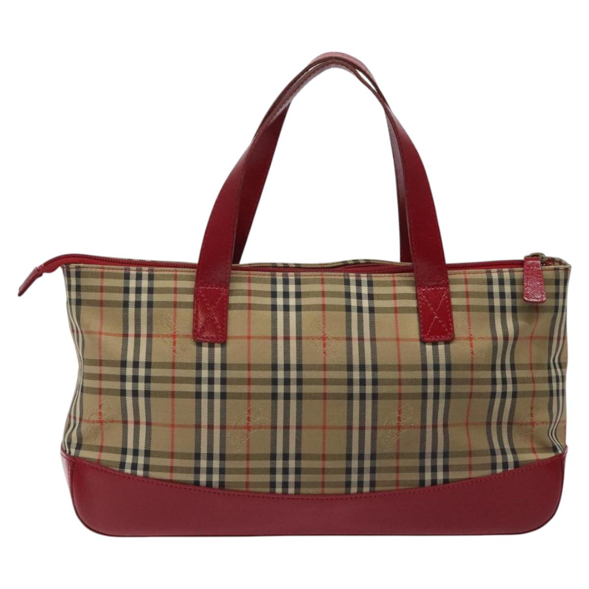 Burberrys Nova Check Hand Bag Canvas Beige Gold Auth 120345