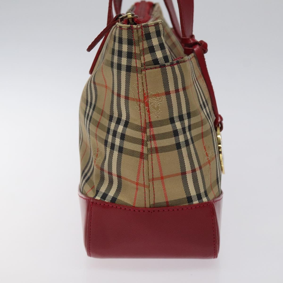 Burberrys Nova Check Hand Bag Canvas Beige Gold Auth 120345