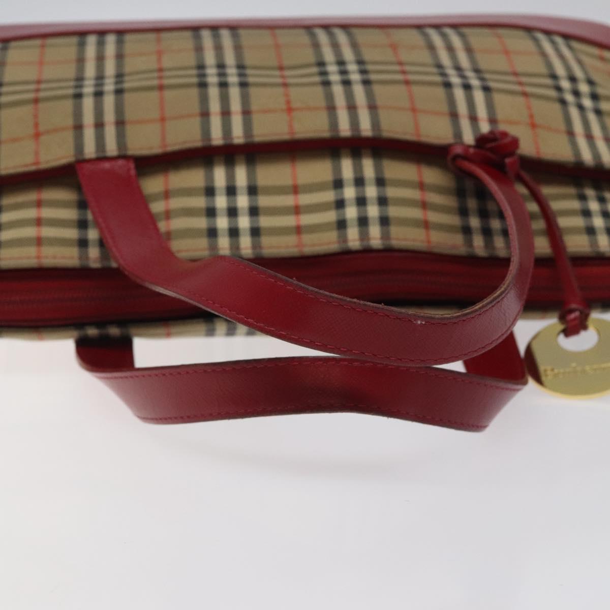 Burberrys Nova Check Hand Bag Canvas Beige Gold Auth 120345