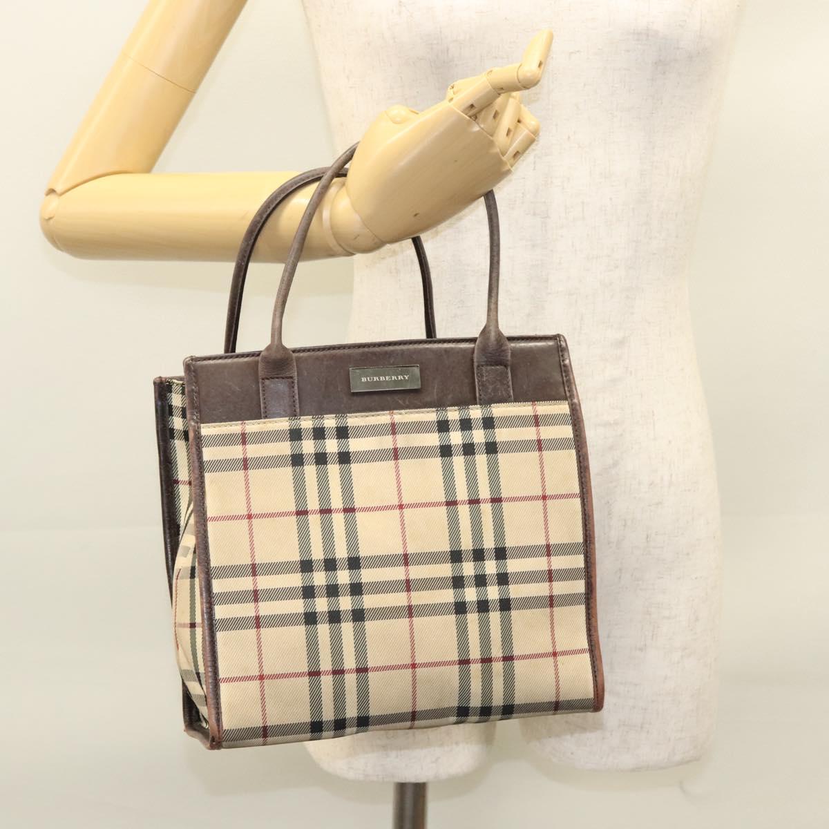 BURBERRY Nova Check Hand Bag Canvas Beige Auth 120347