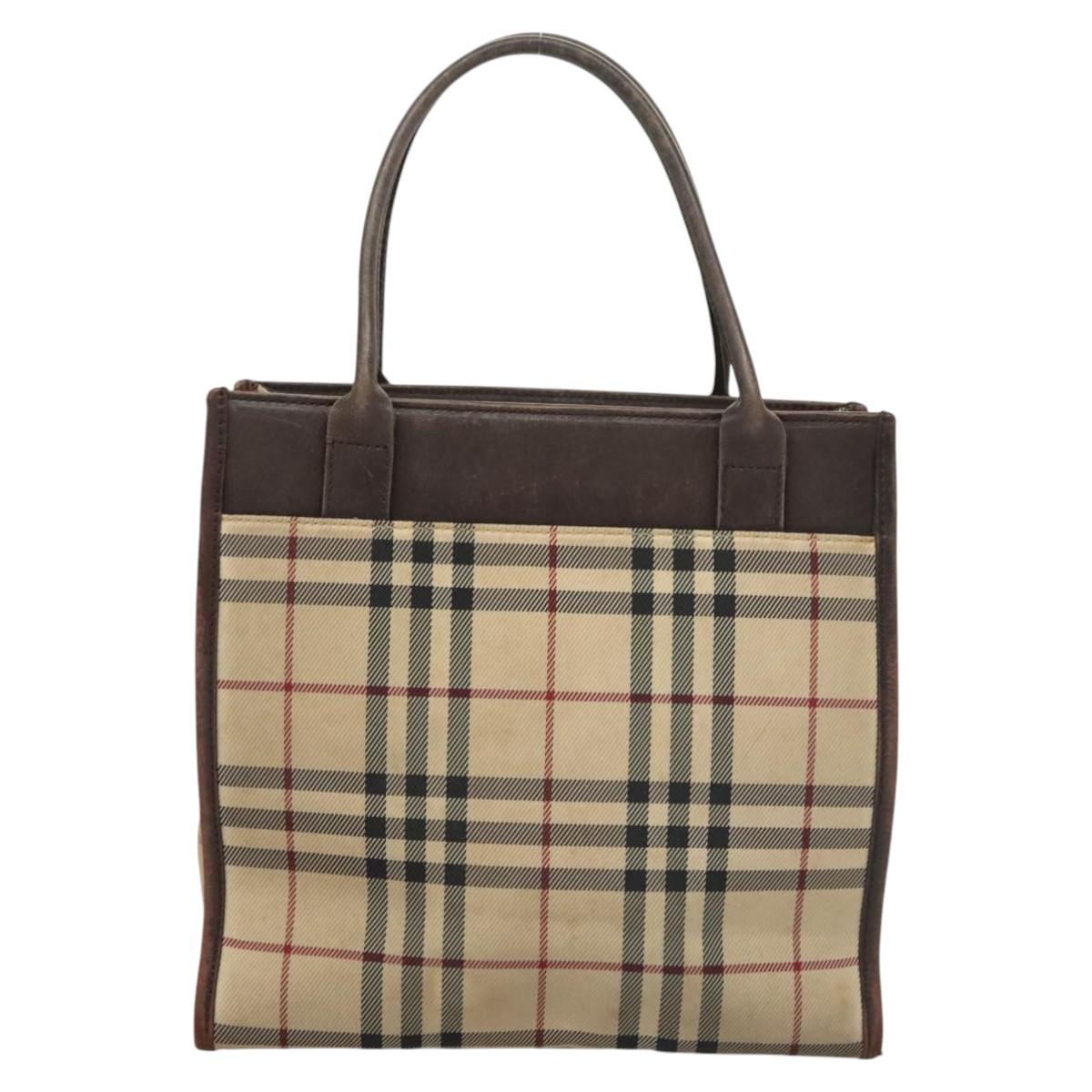 BURBERRY Nova Check Hand Bag Canvas Beige Auth 120347