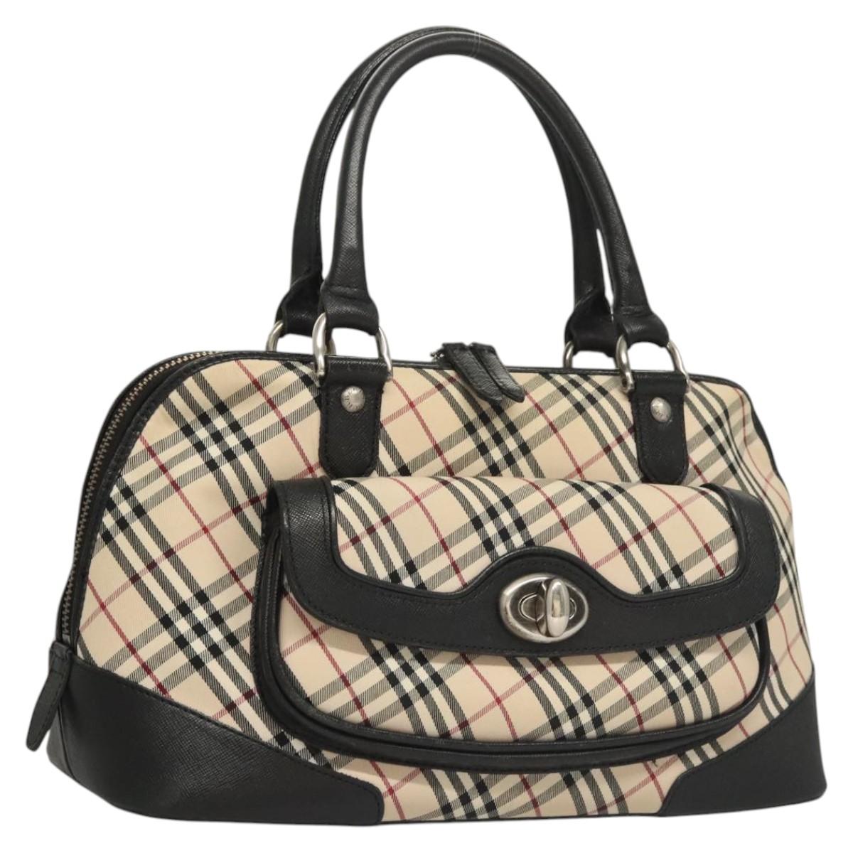 BURBERRY Nova Check Hand Bag Canvas Beige Auth 120348