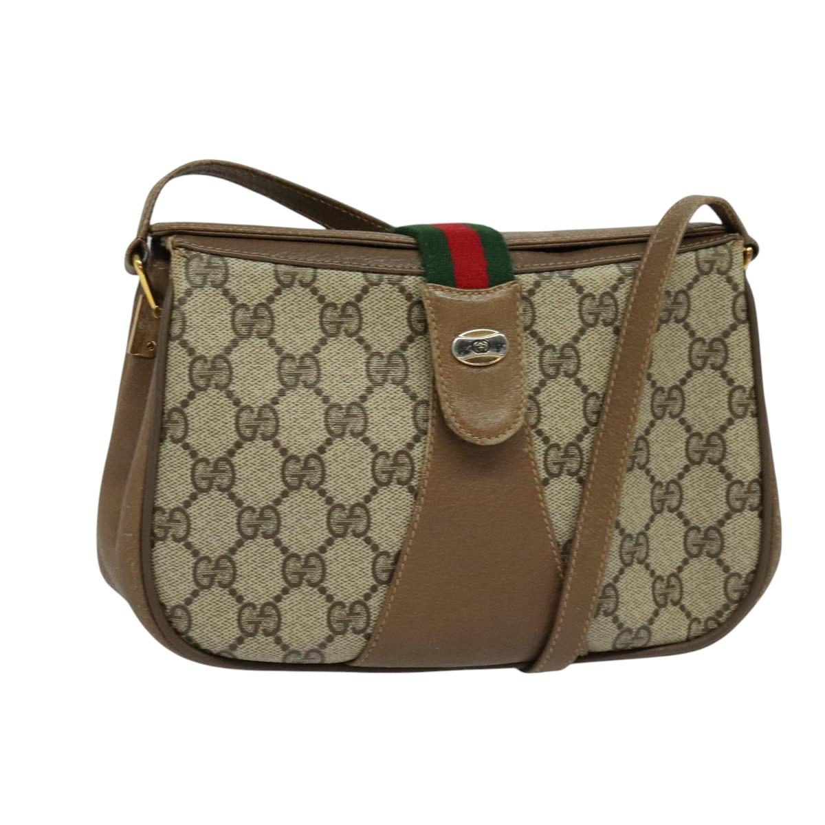 GUCCI GG Supreme Web Sherry Line Bag PVC Beige Red 116 02 024 Auth 120353