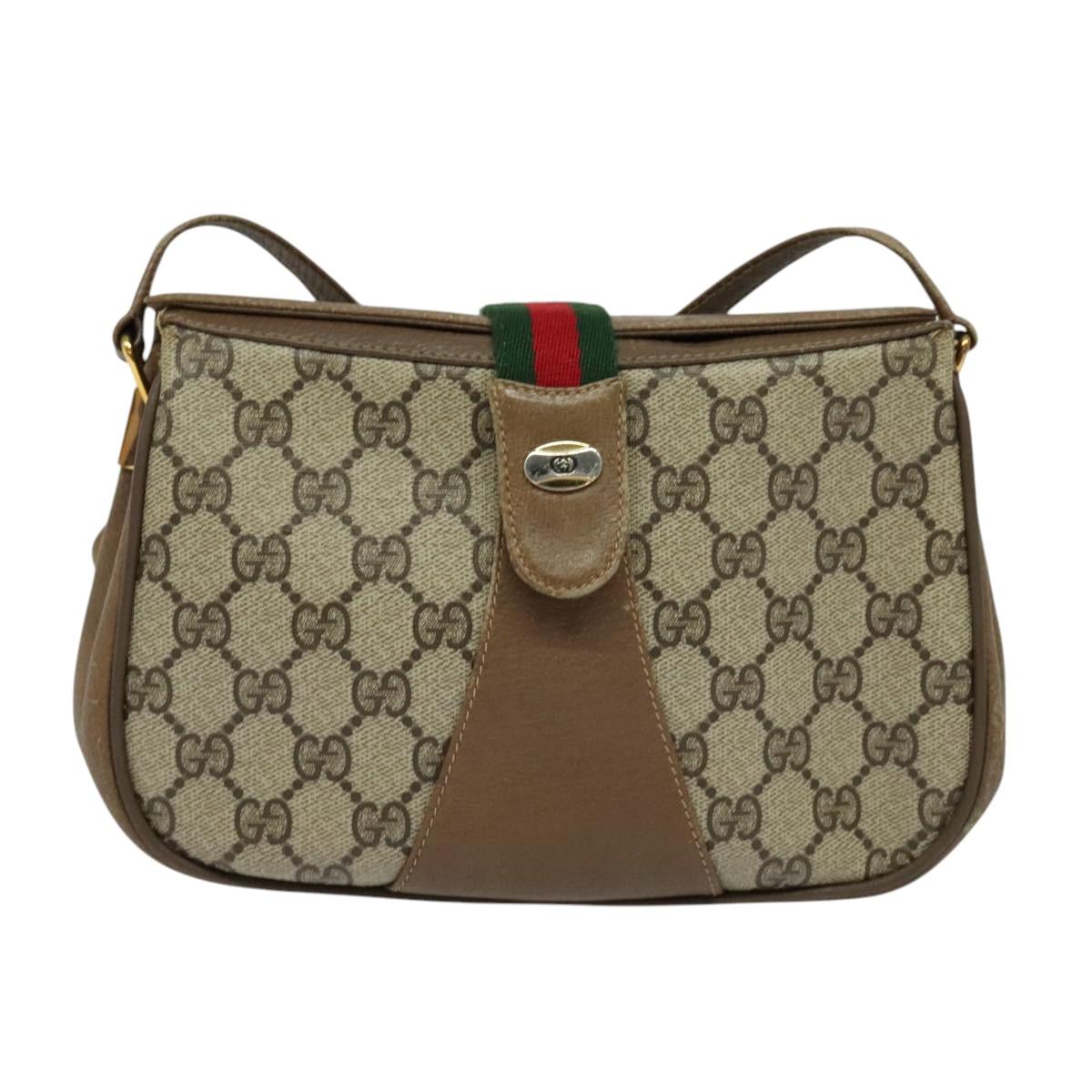 GUCCI GG Supreme Web Sherry Line Bag PVC Beige Red 116 02 024 Auth 120353