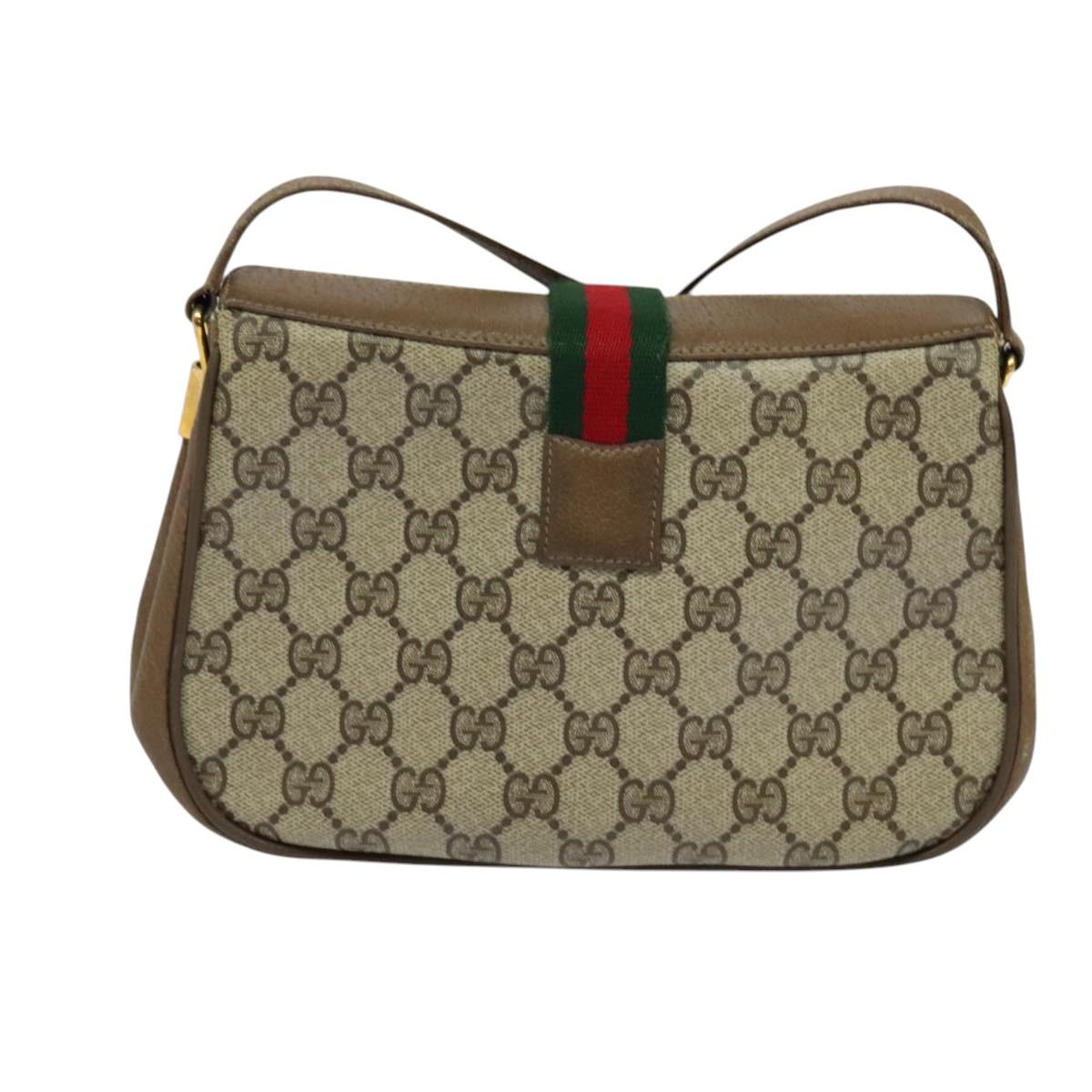 GUCCI GG Supreme Web Sherry Line Bag PVC Beige Red 116 02 024 Auth 120353