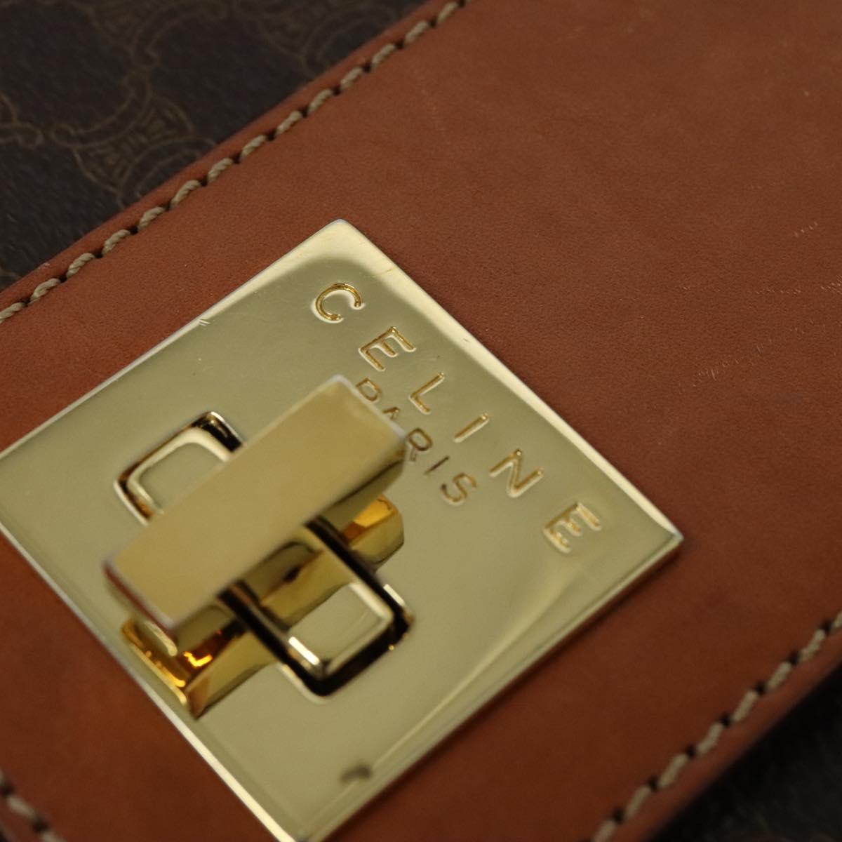 CELINE Macadam Canvas Shoulder Bag PVC Leather Brown Gold Auth 120373