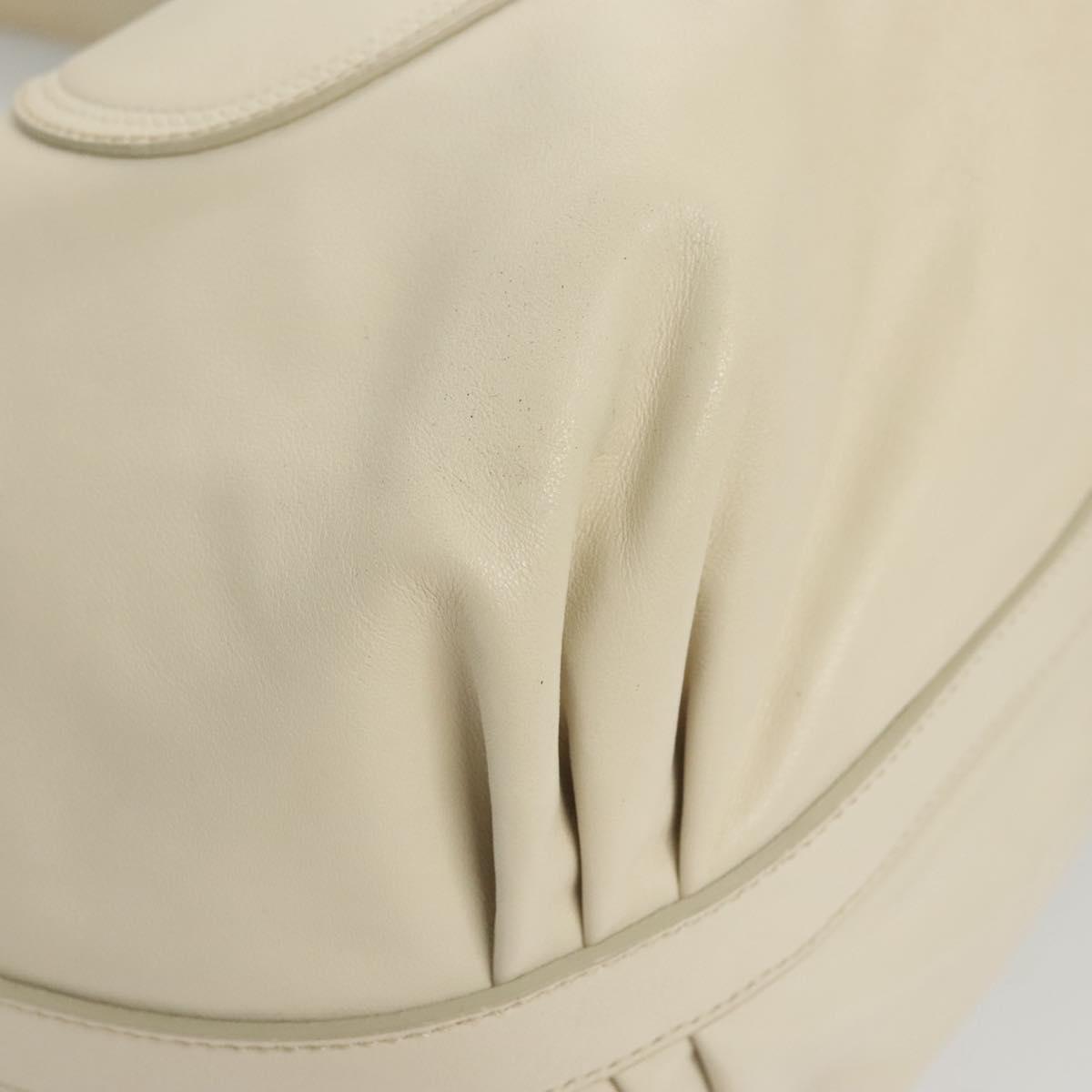 PRADA Shoulder Bag Leather White Silver Auth 120385