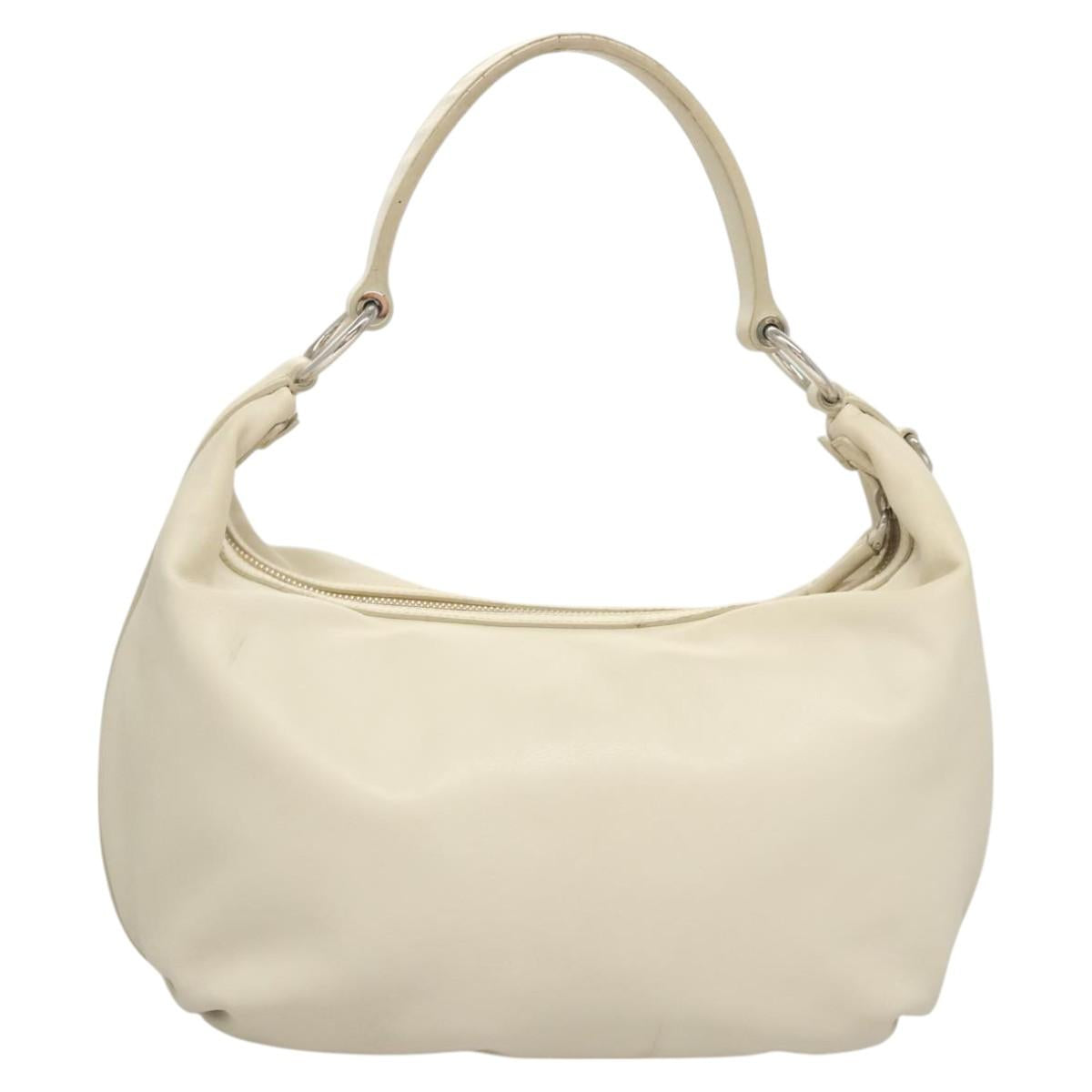 PRADA Shoulder Bag Leather White Silver Auth 120385