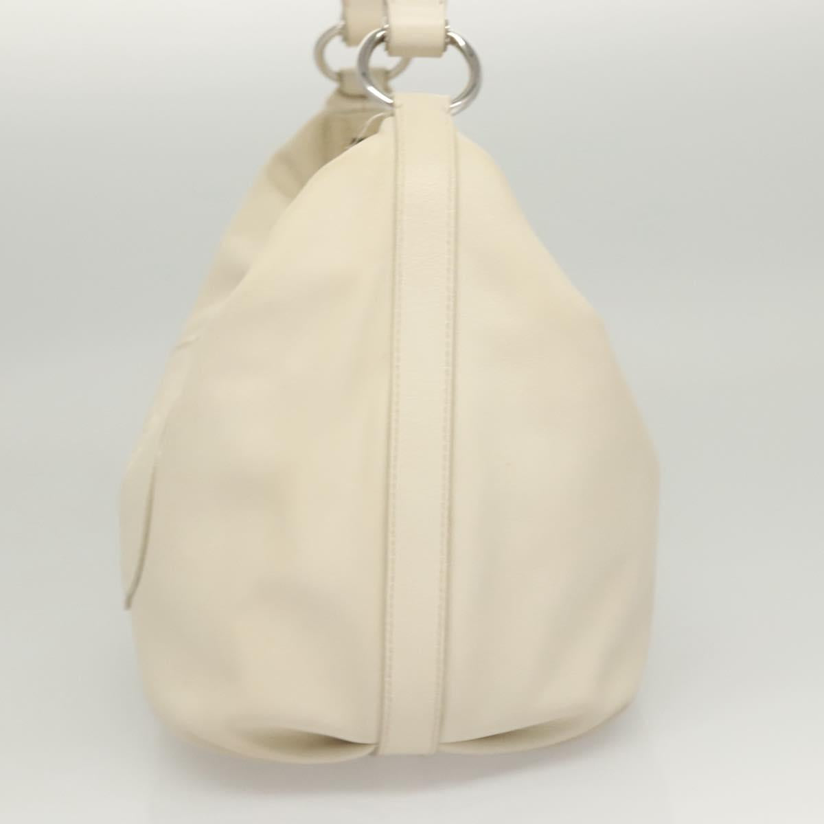 PRADA Shoulder Bag Leather White Silver Auth 120385