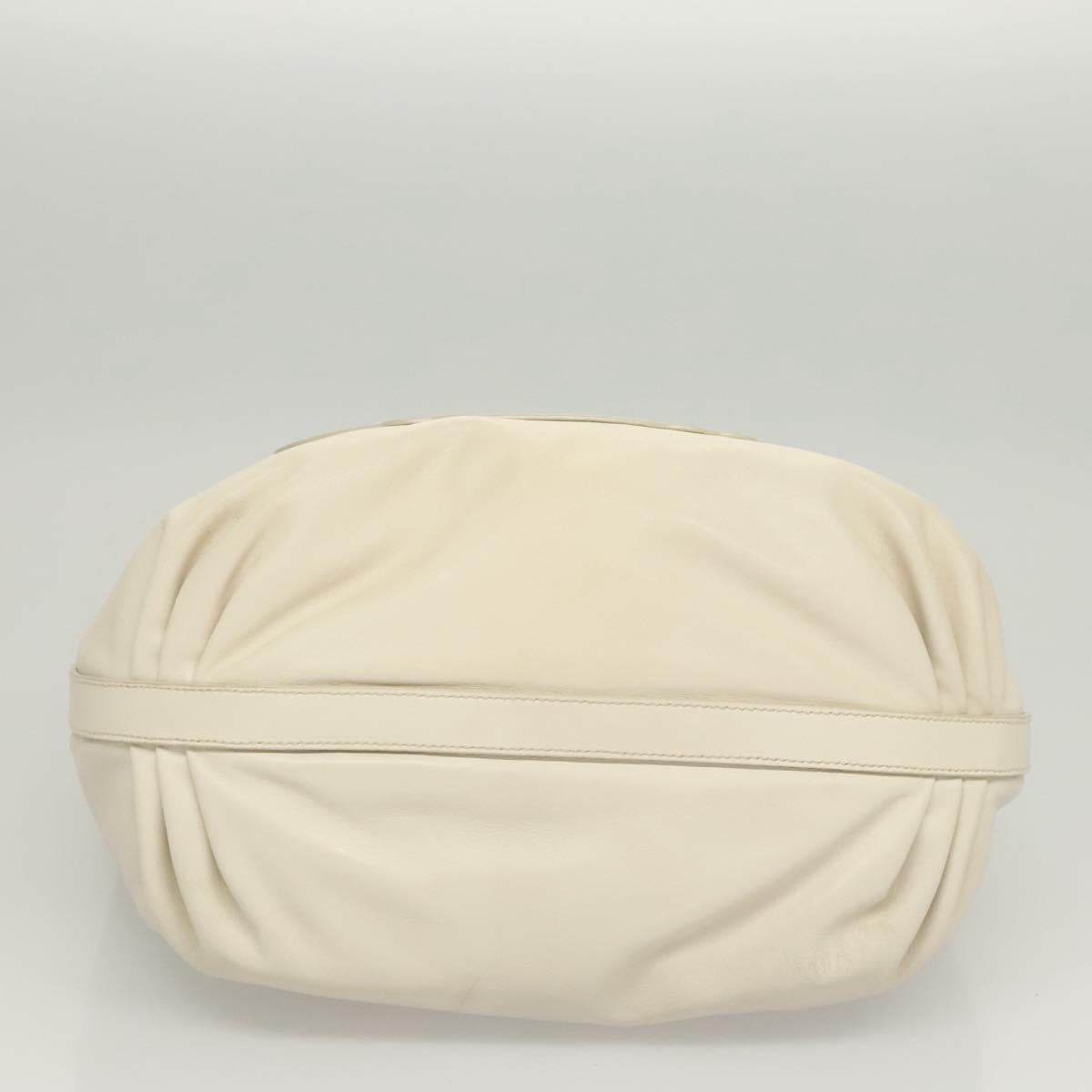 PRADA Shoulder Bag Leather White Silver Auth 120385