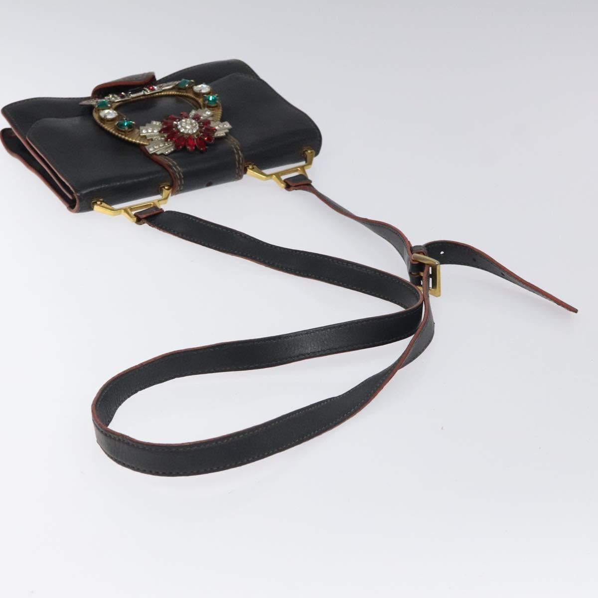 Miu Miu Shoulder Bag Leather Black Gold Auth 120386