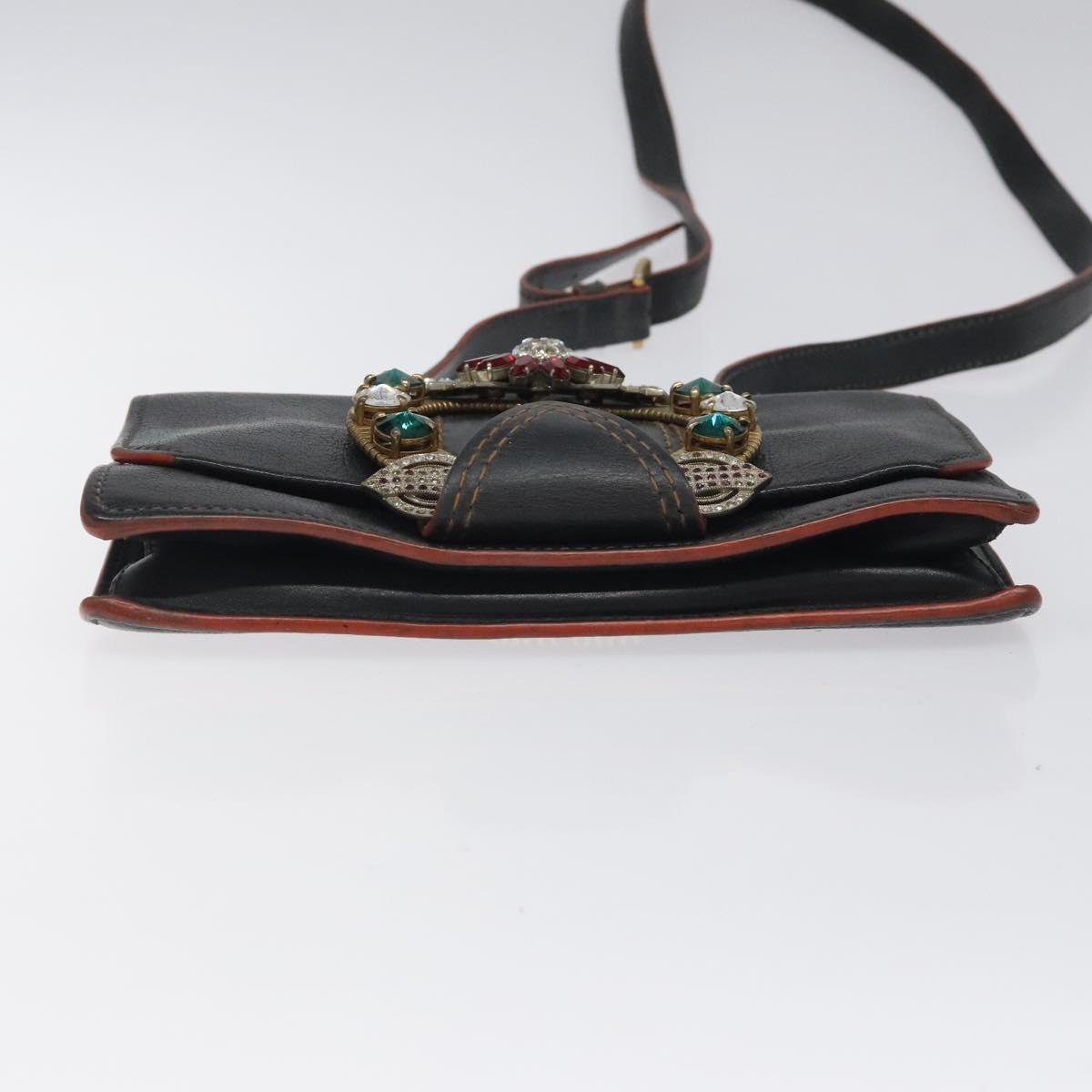 Miu Miu Shoulder Bag Leather Black Gold Auth 120386