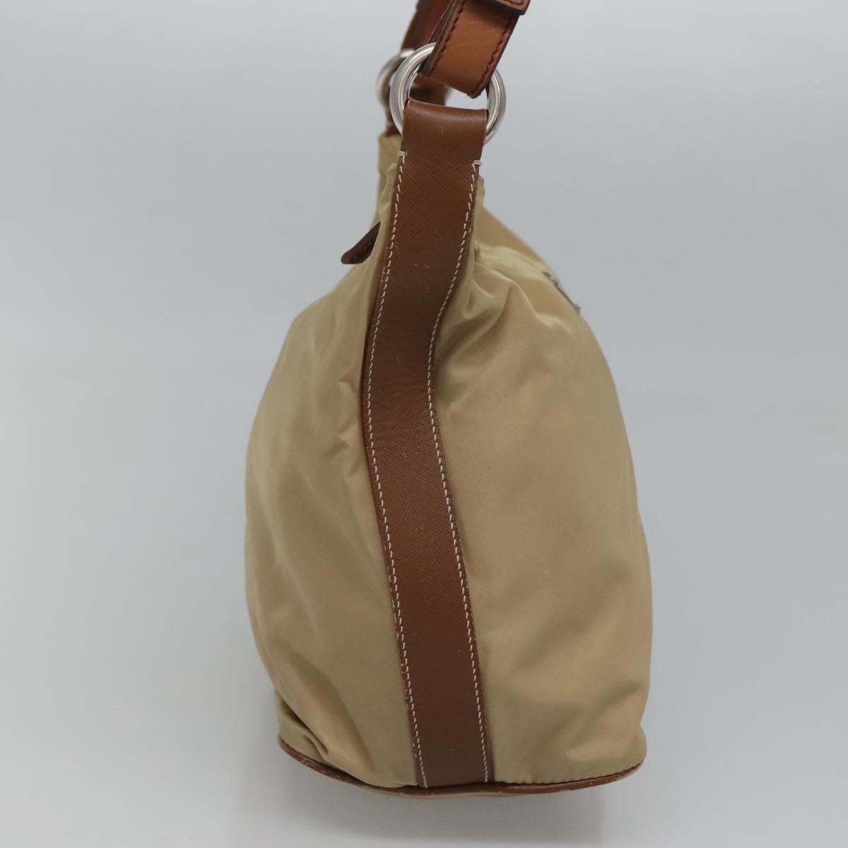 PRADA Shoulder Bag Nylon Beige Silver Auth 120393