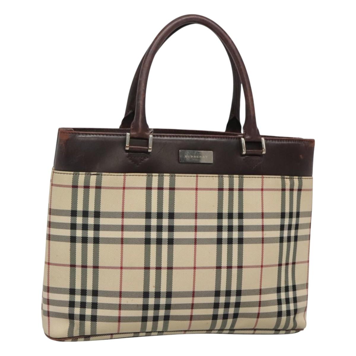 BURBERRY Nova Check Hand Bag Nylon Beige Silver Auth 120399