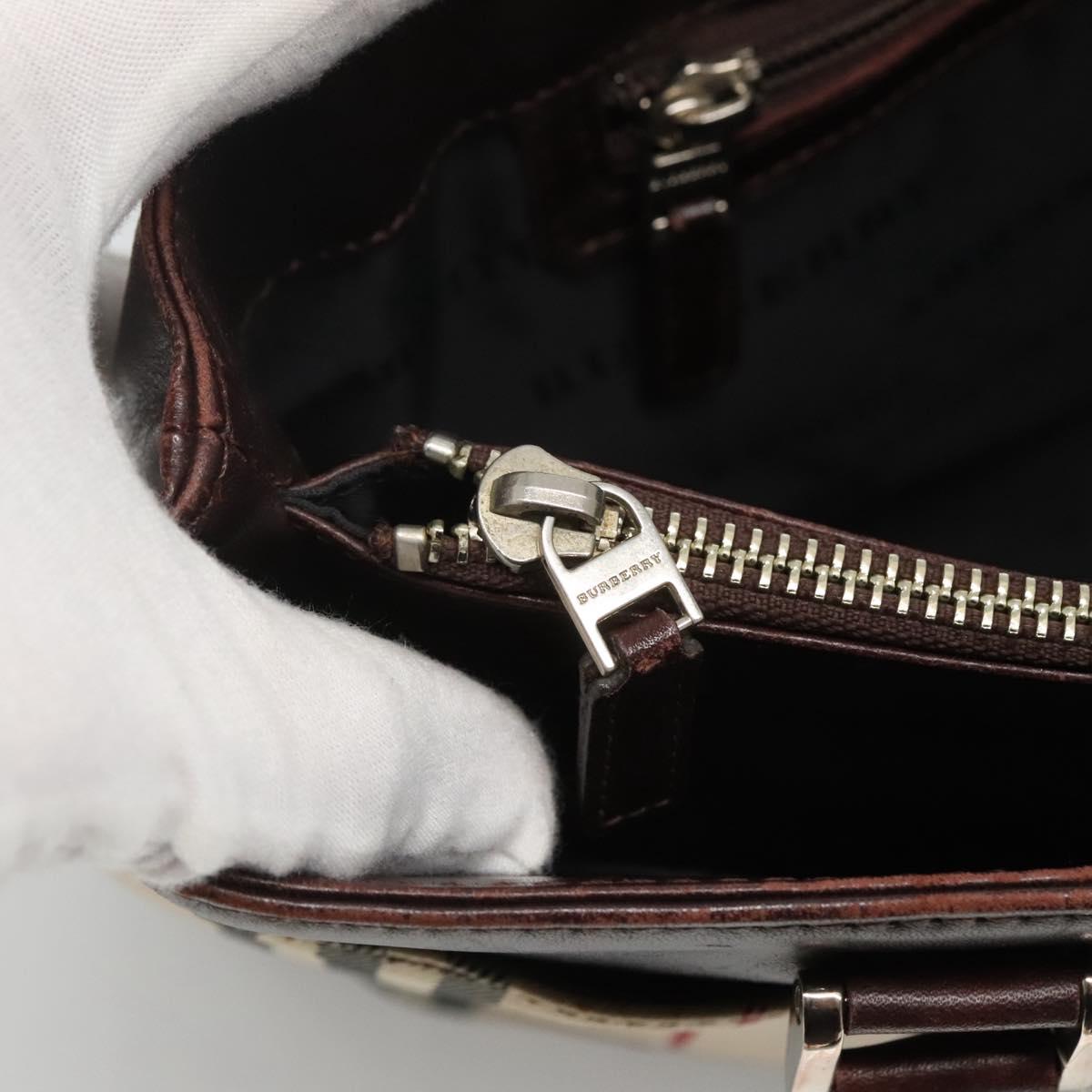 BURBERRY Nova Check Hand Bag Nylon Beige Silver Auth 120399