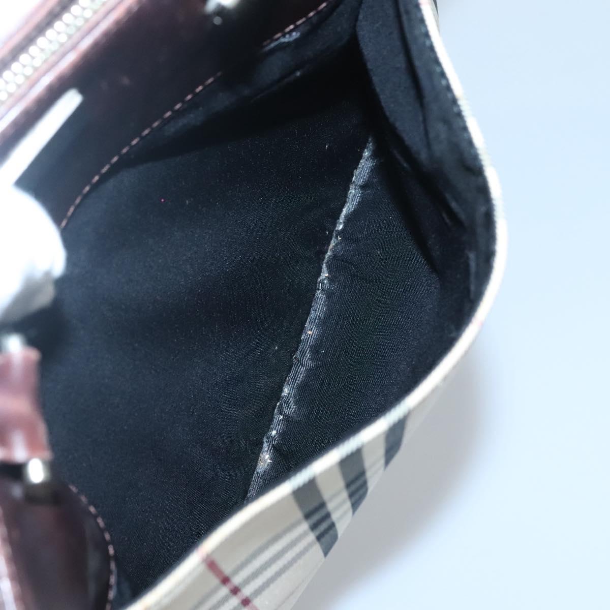 BURBERRY Nova Check Hand Bag Nylon Beige Silver Auth 120399