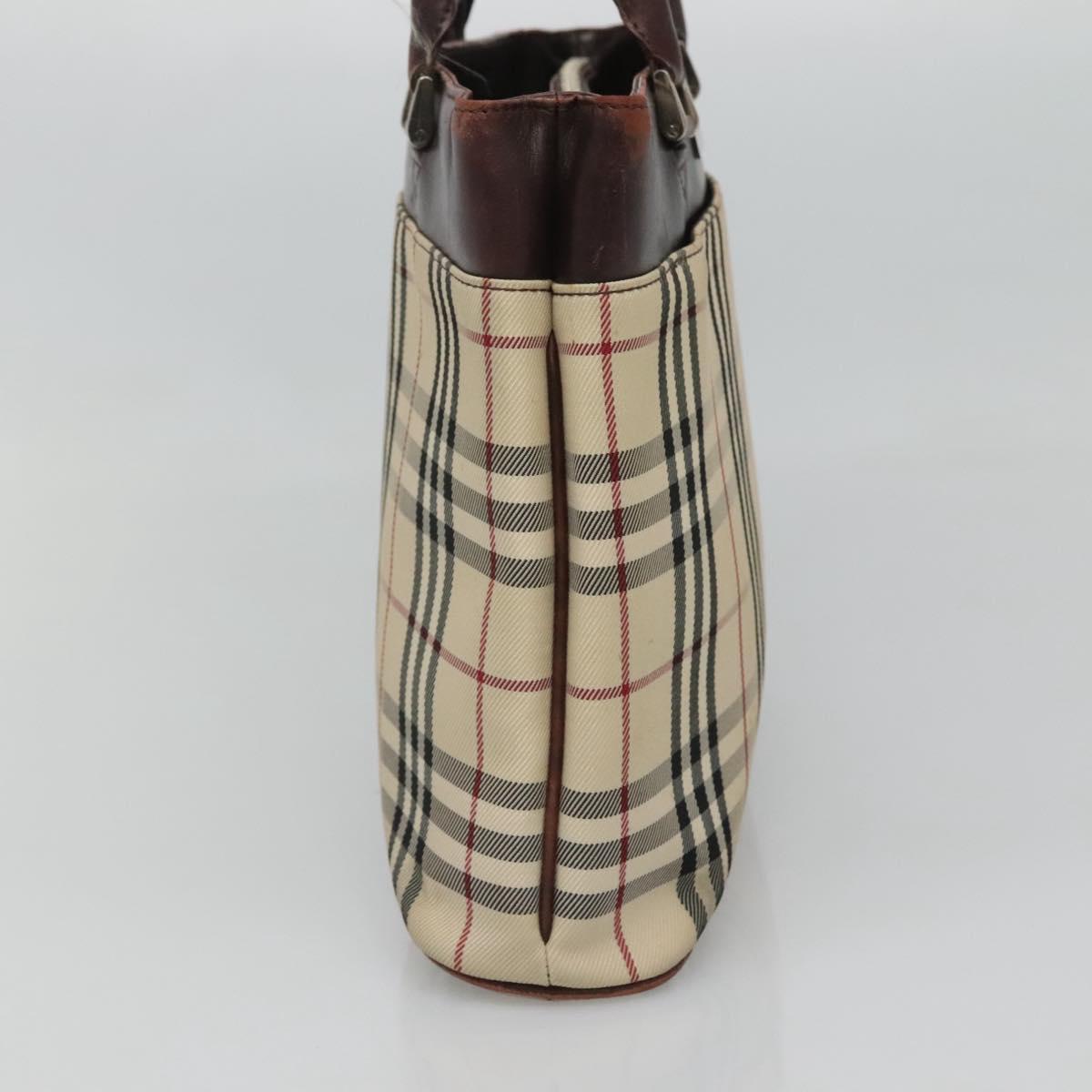 BURBERRY Nova Check Hand Bag Nylon Beige Silver Auth 120399