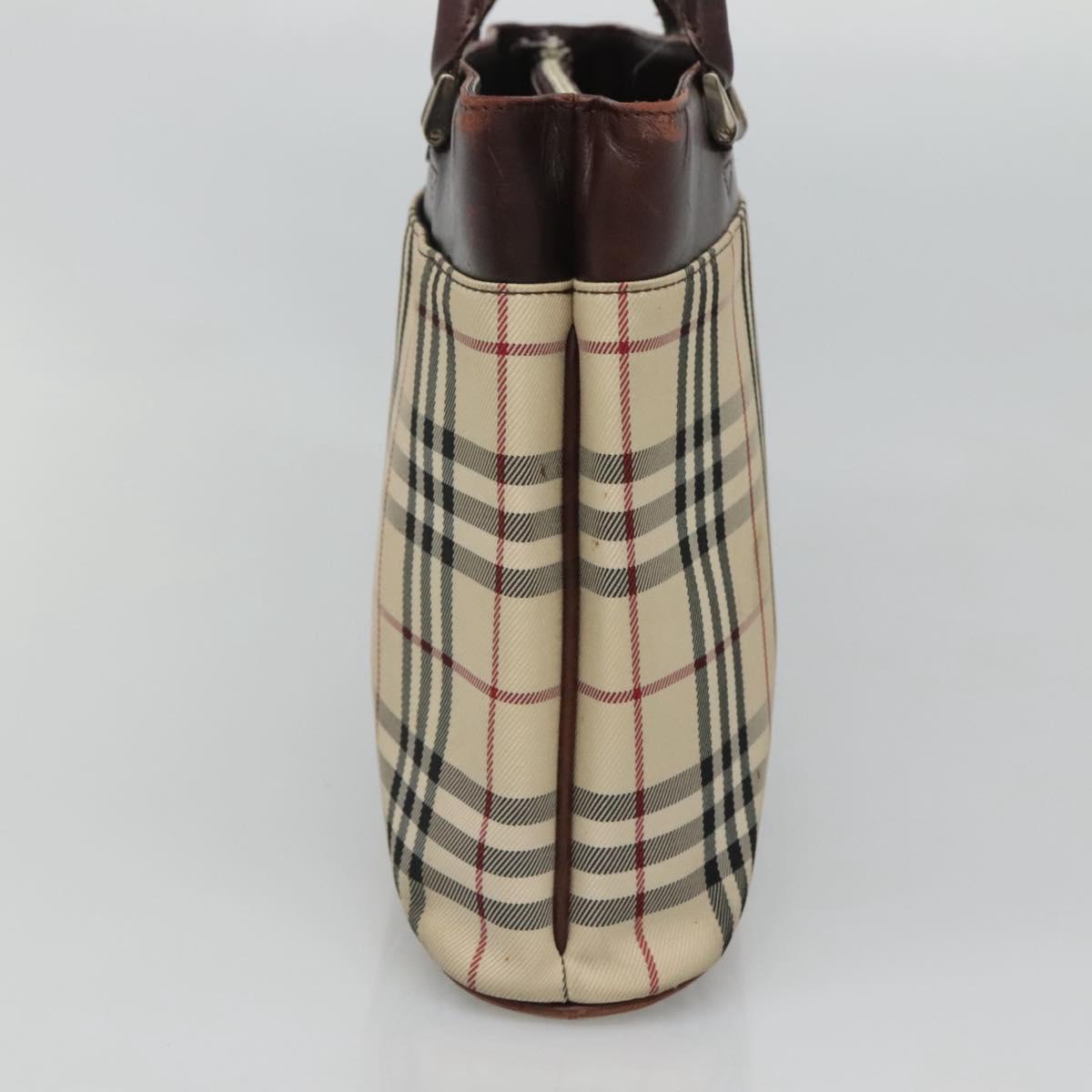 BURBERRY Nova Check Hand Bag Nylon Beige Silver Auth 120399