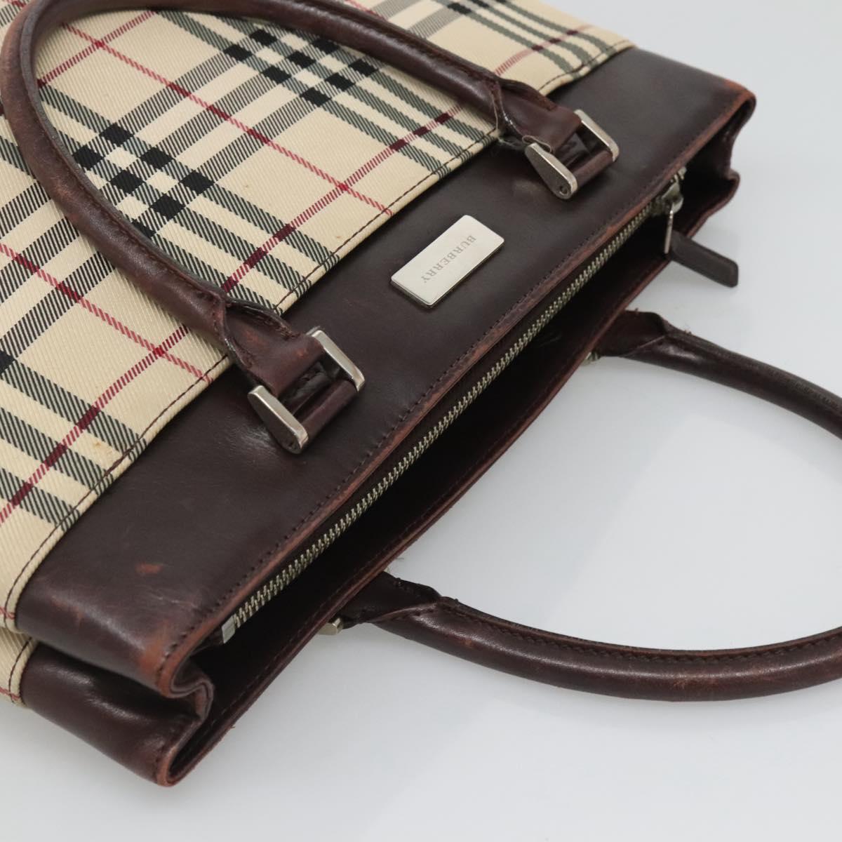 BURBERRY Nova Check Hand Bag Nylon Beige Silver Auth 120399