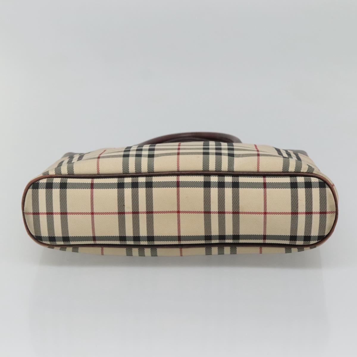 BURBERRY Nova Check Hand Bag Nylon Beige Silver Auth 120399