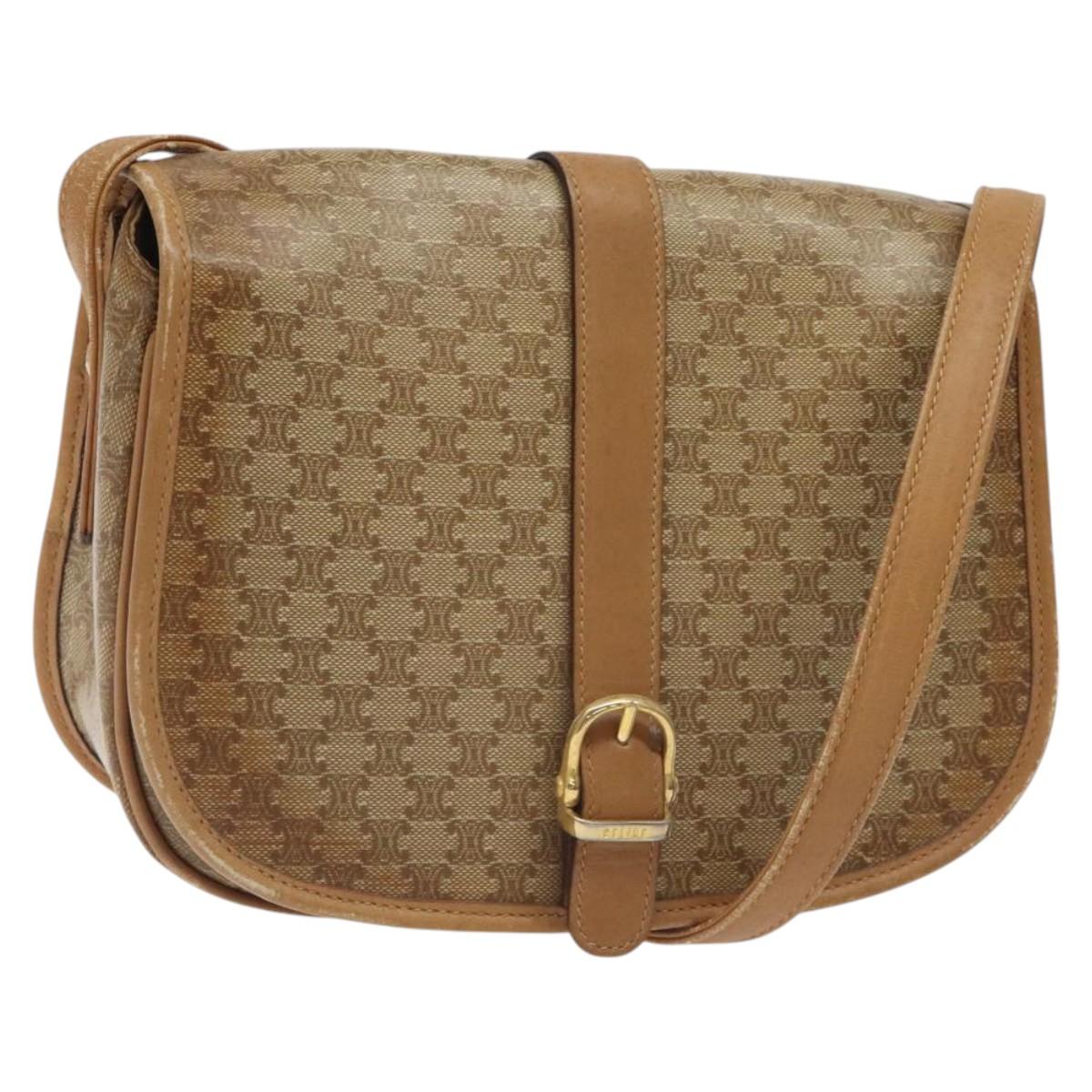 CELINE Macadam Canvas Shoulder Bag PVC Beige Gold Auth 120406