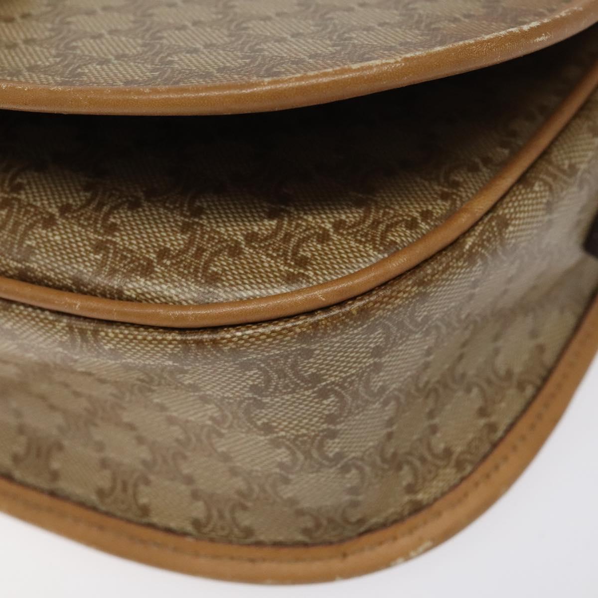 CELINE Macadam Canvas Shoulder Bag PVC Beige Gold Auth 120406