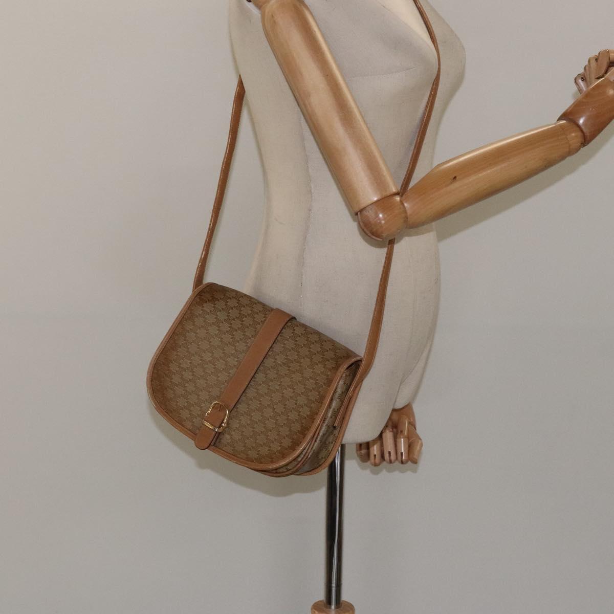 CELINE Macadam Canvas Shoulder Bag PVC Beige Gold Auth 120406