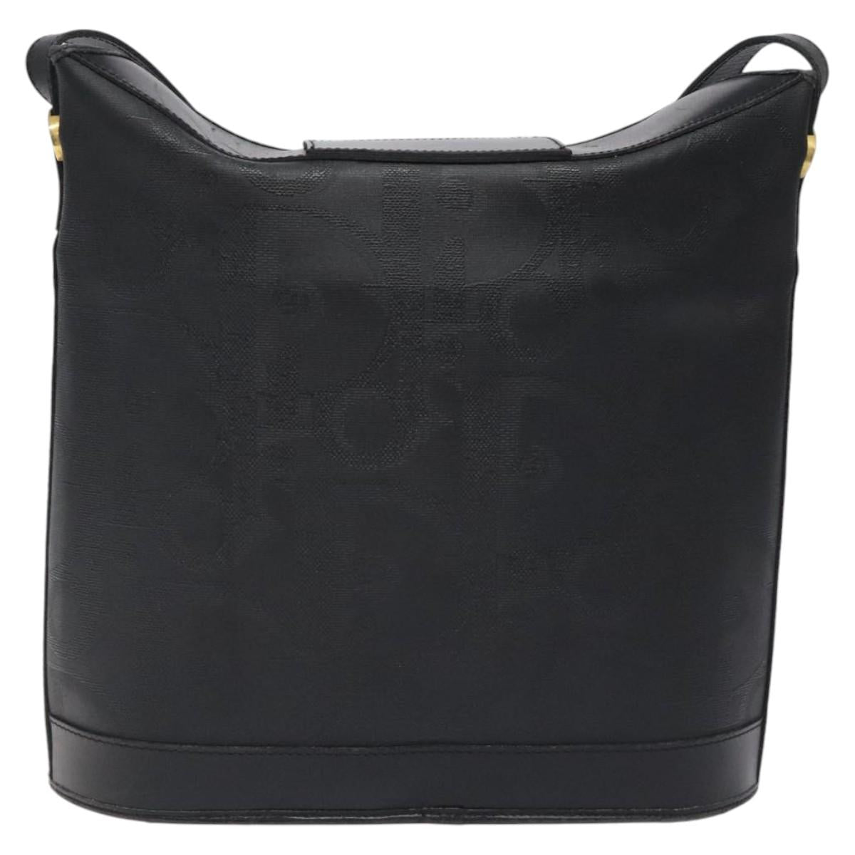 Christian Dior Trotter Canvas Shoulder Bag PVC Black Gold Auth 120408