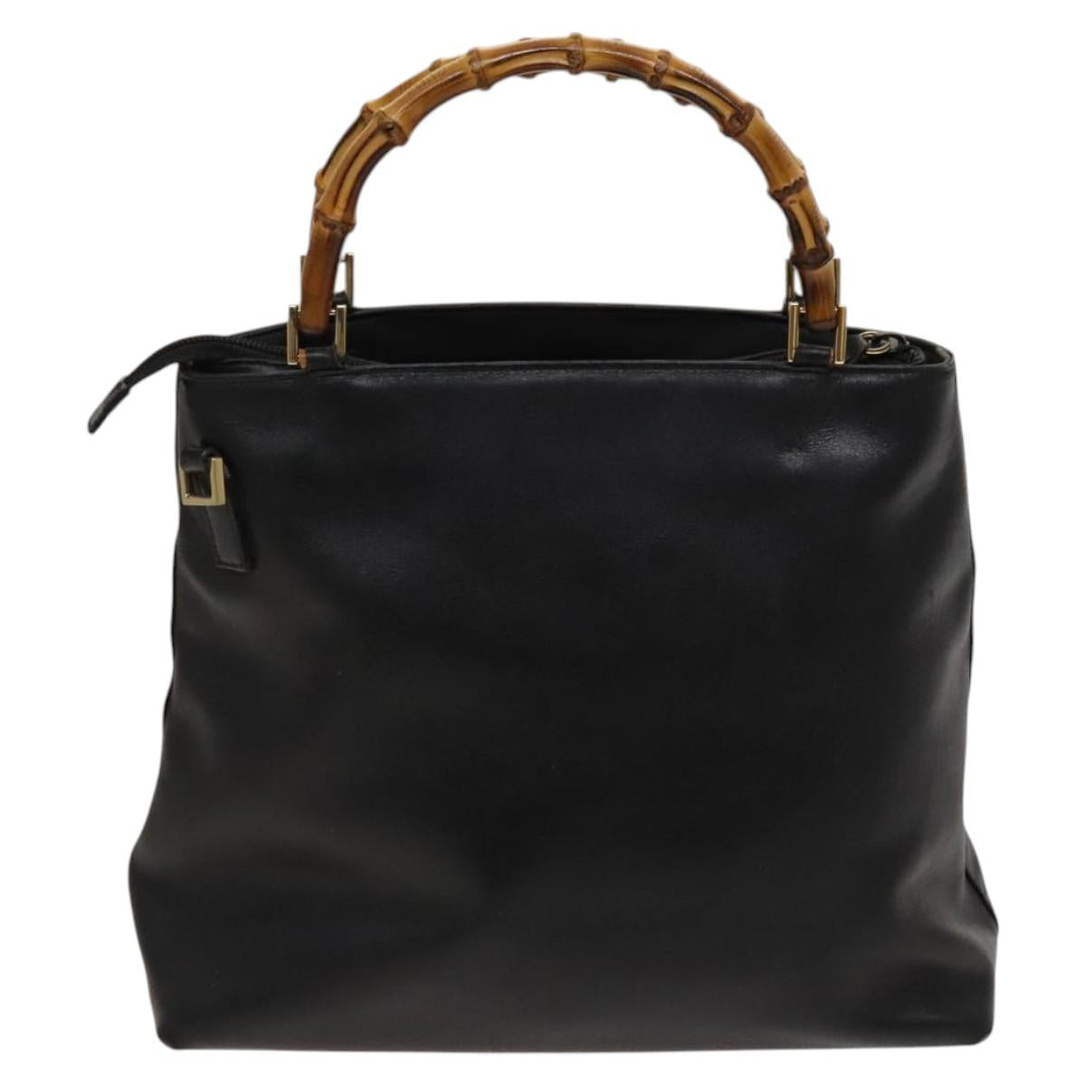 GUCCI Bamboo Hand Bag Leather 2way Black Gold 002 3754 0508 Auth 120409