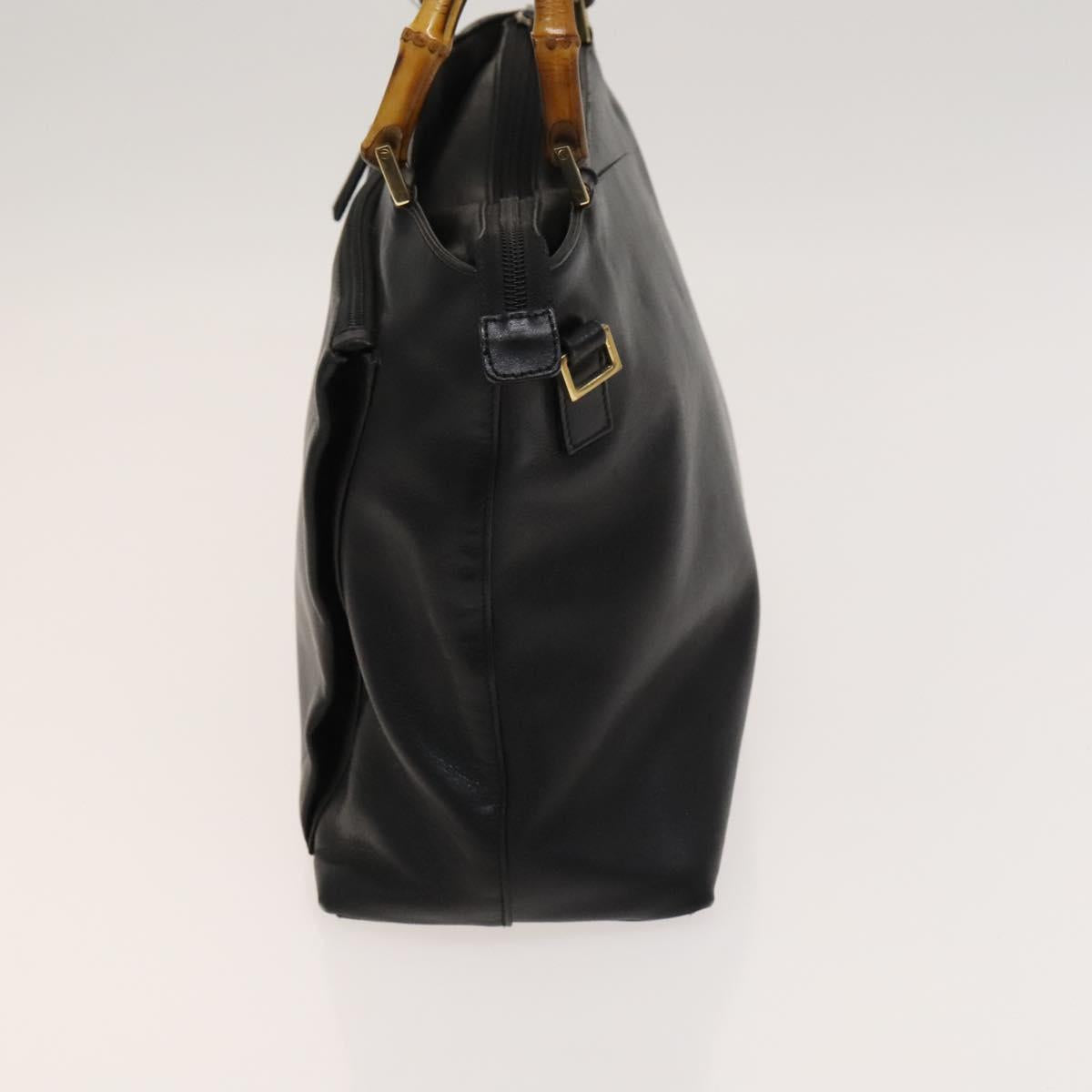 GUCCI Bamboo Hand Bag Leather 2way Black Gold 002 3754 0508 Auth 120409